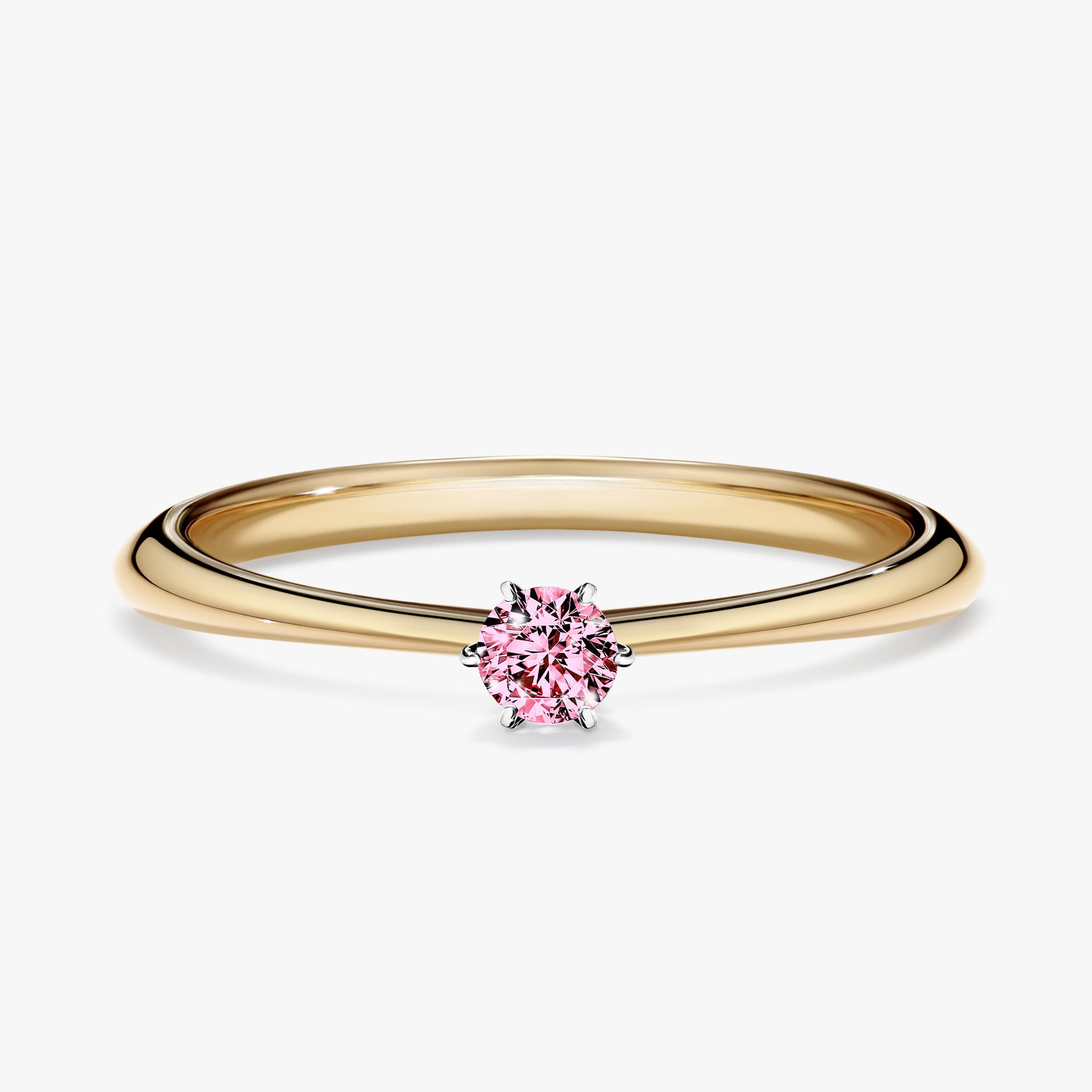 Pierscionek zareczynowy z diamentem rozowy 010 CT z zoltego zlota my love 01