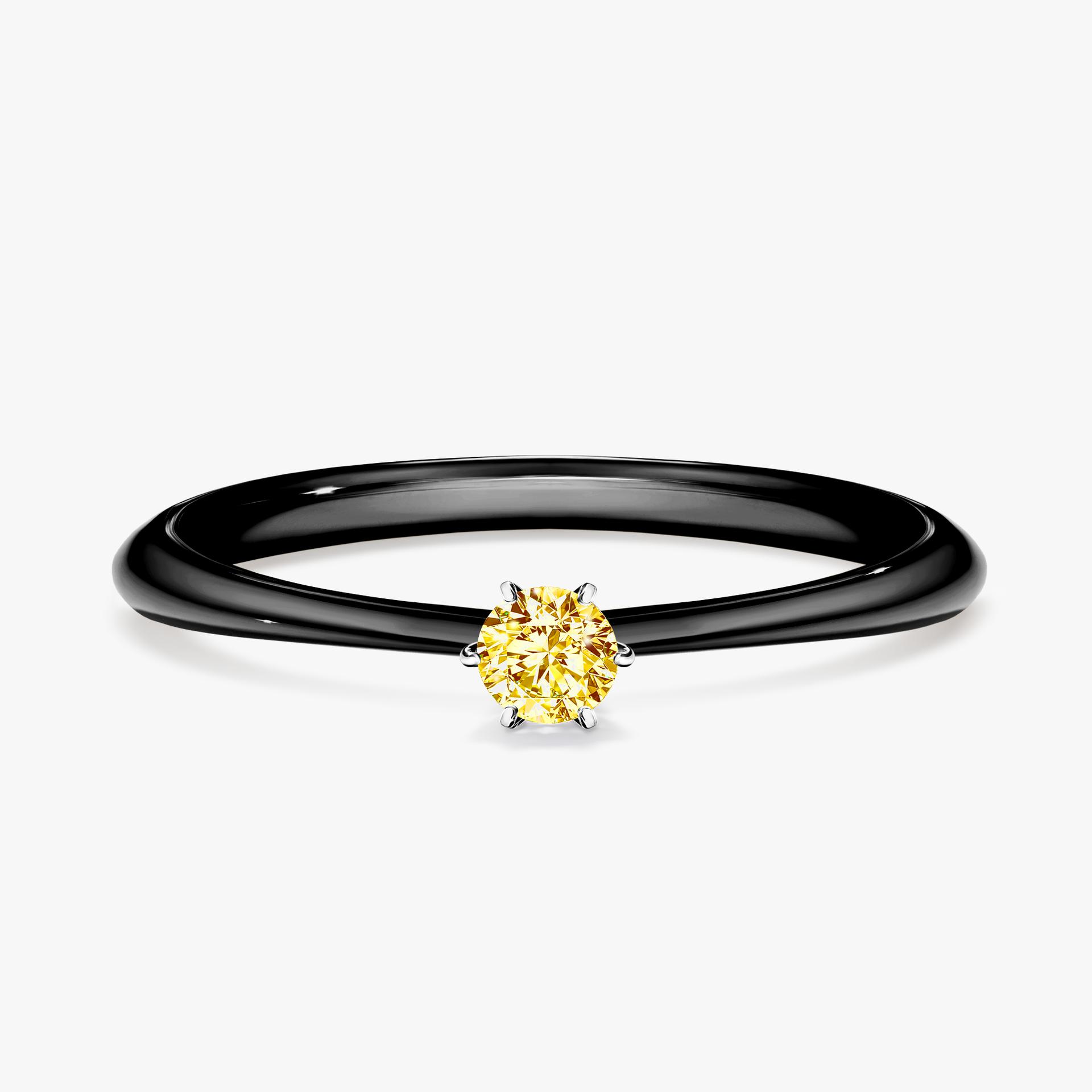 Pierscionek zareczynowy z diamentem zolty 010 CT z czarnego zlota my love 01