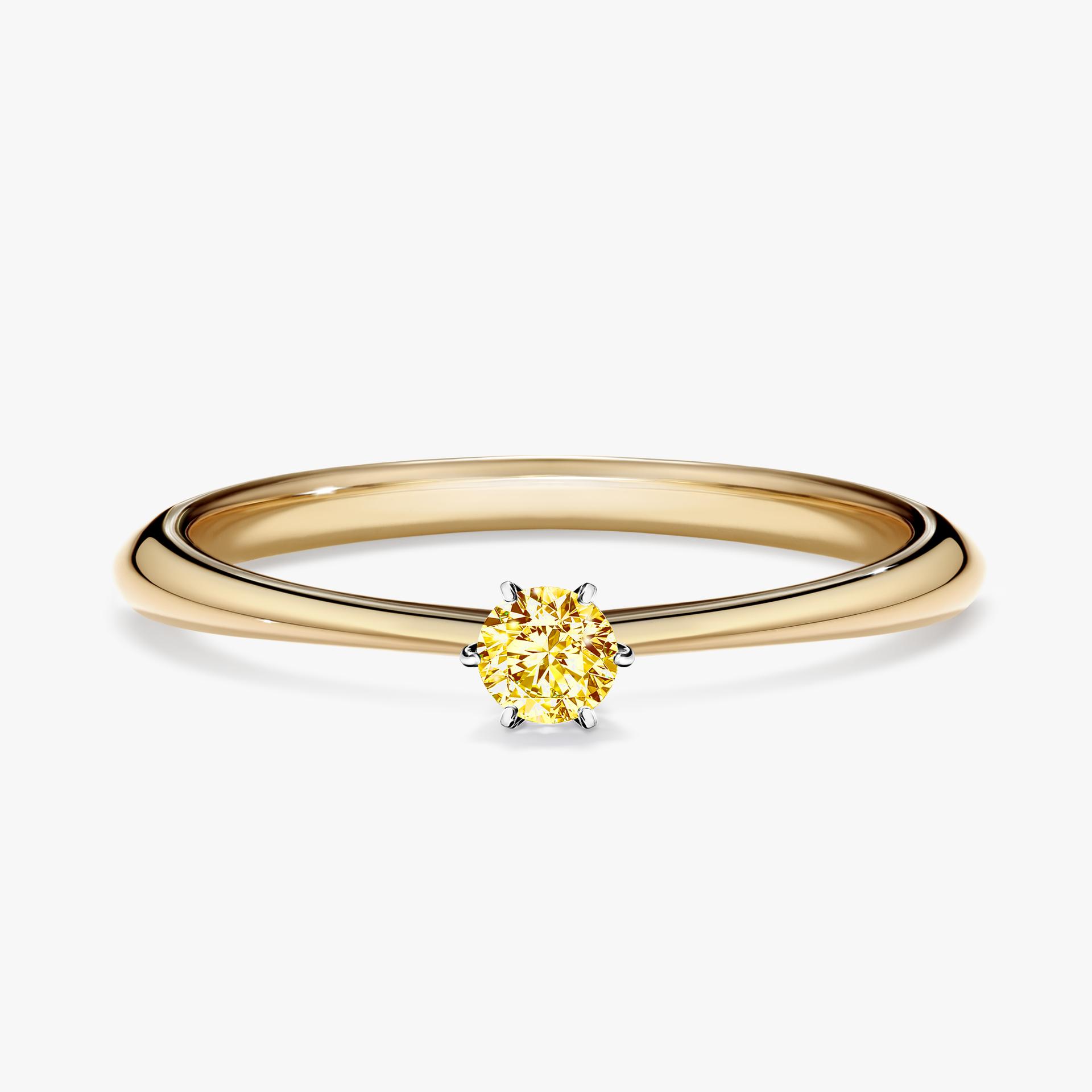 Pierscionek zareczynowy z diamentem zolty 010 CT z zoltego zlota my love 01