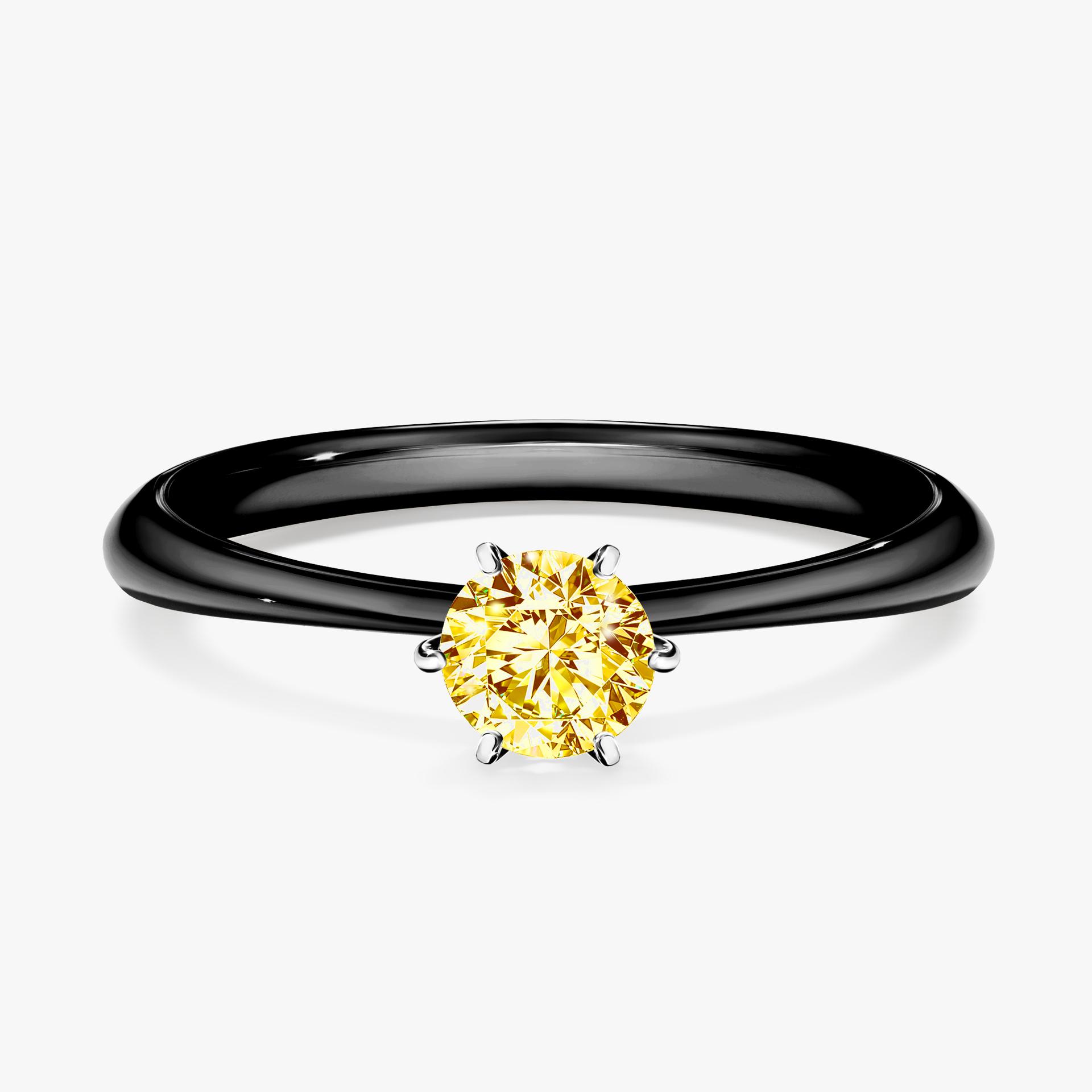 Pierscionek zareczynowy z diamentem zolty 030 CT z czarnego zlota my love 01