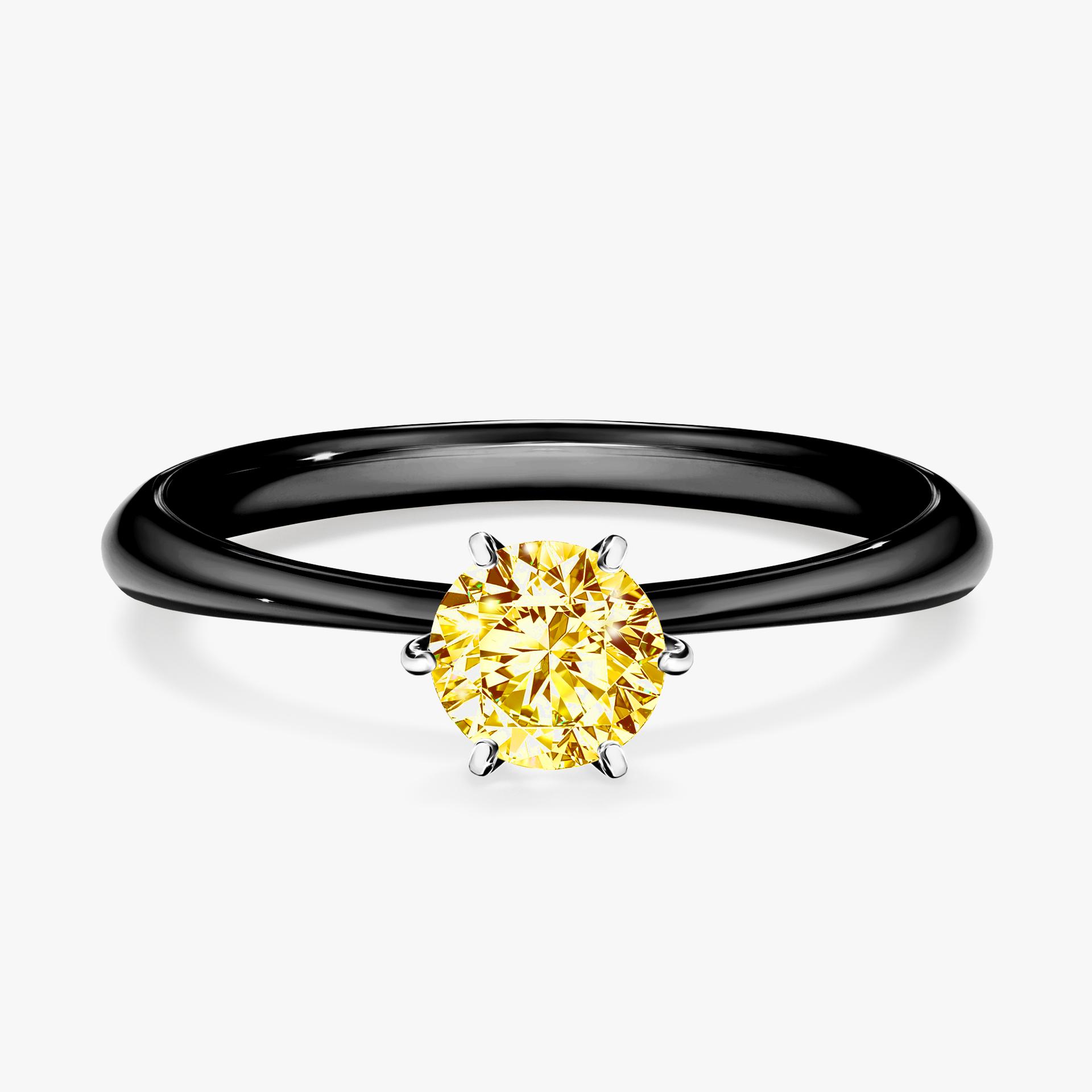 Pierscionek zareczynowy z diamentem zolty 050 CT z czarnego zlota my love 01