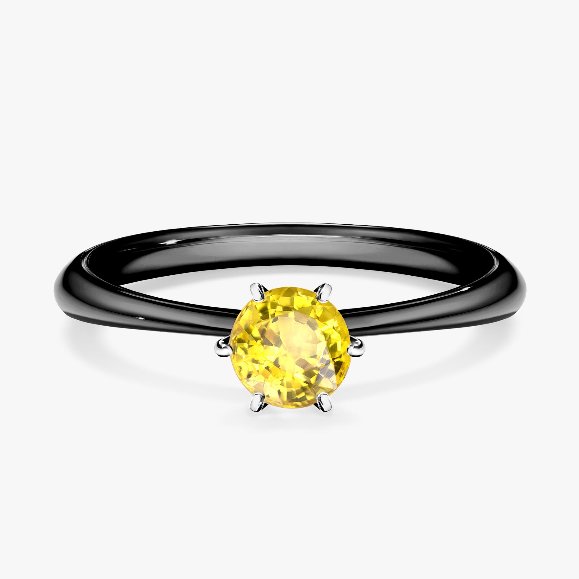 Pierscionek zareczynowy z szafirem zoltym 050 CT z czarnego zlota my love 01