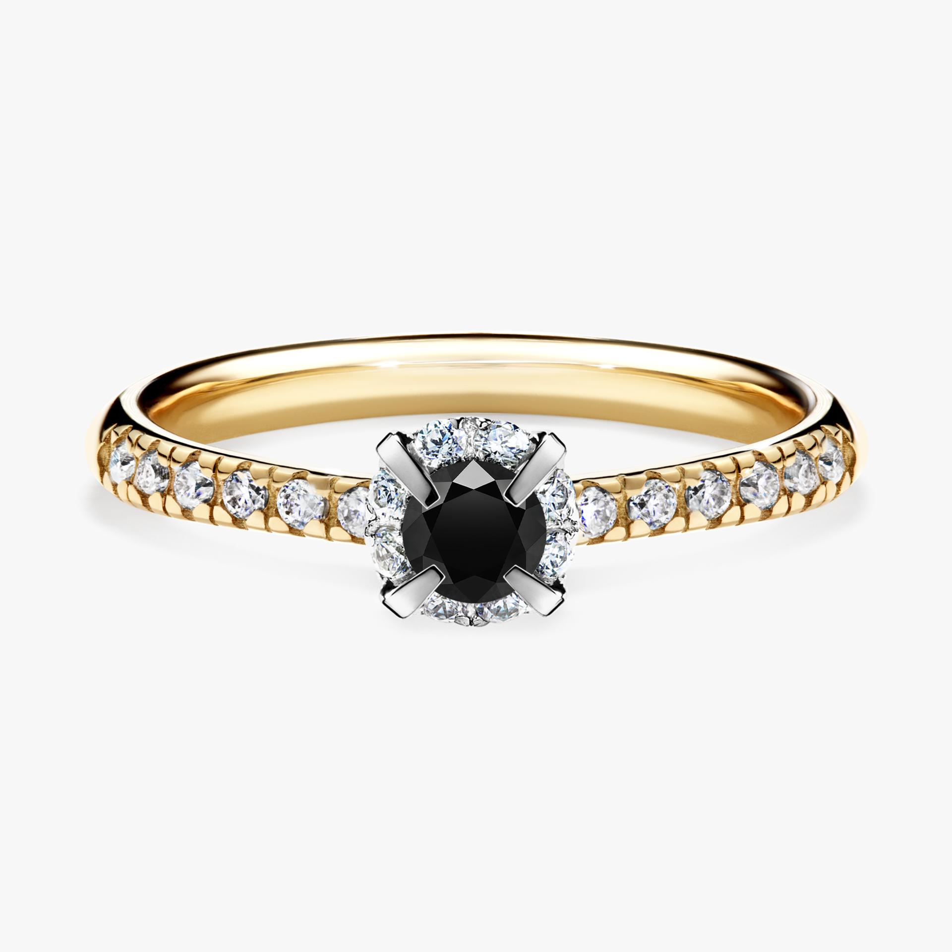 Pierscionek zareczynowy z diamentem czarny 028 CT z zoltego zlota my princess 01