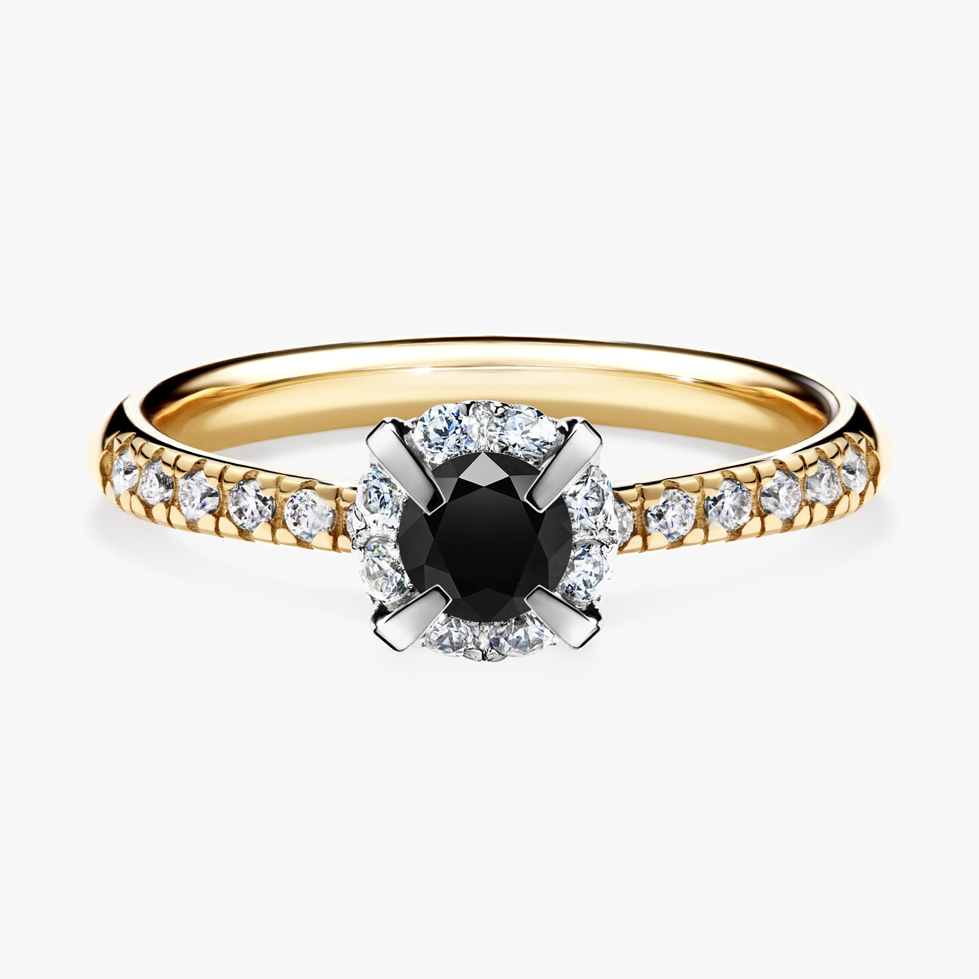 Pierscionek zareczynowy z diamentem czarnym 0 47 CT z zoltego zlota my princess 01