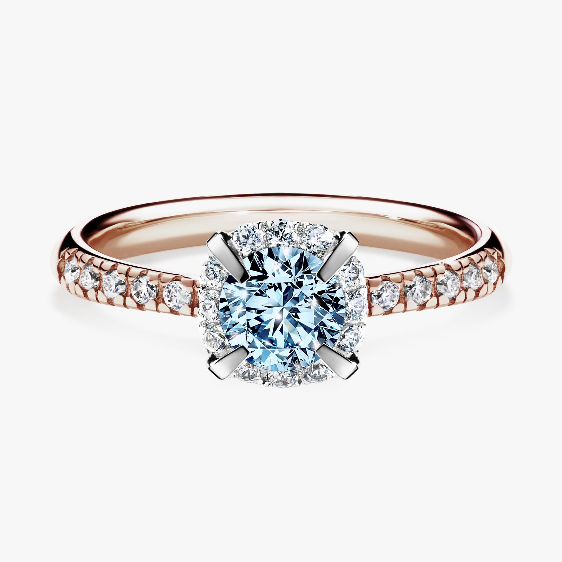 Pierścionek zaręczynowy My Princess z różowego złota z niebieskim diamentem 0,76ct