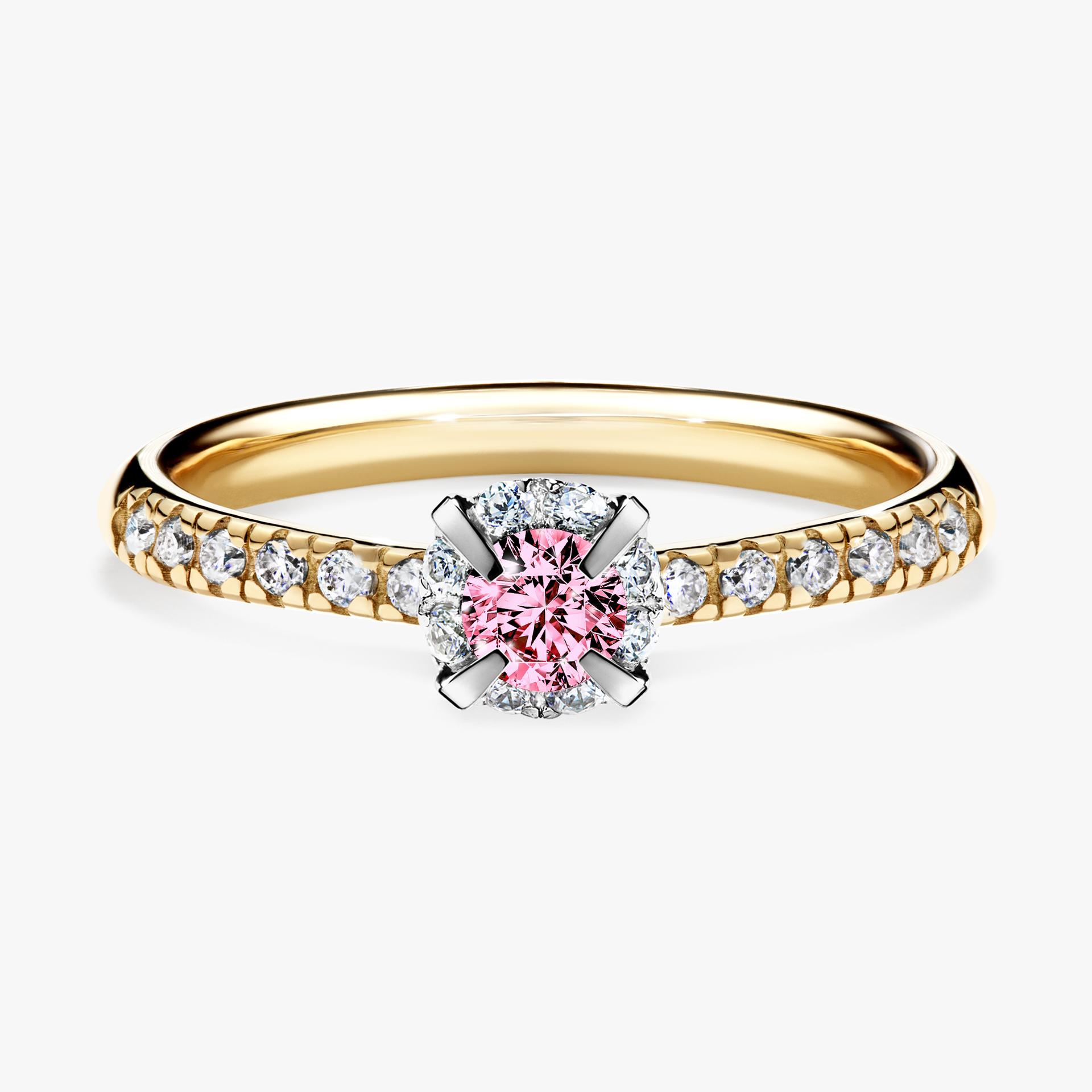 Pierscionek zareczynowy z diamentem rozowy 028 CT z zoltego zlota my princess 01
