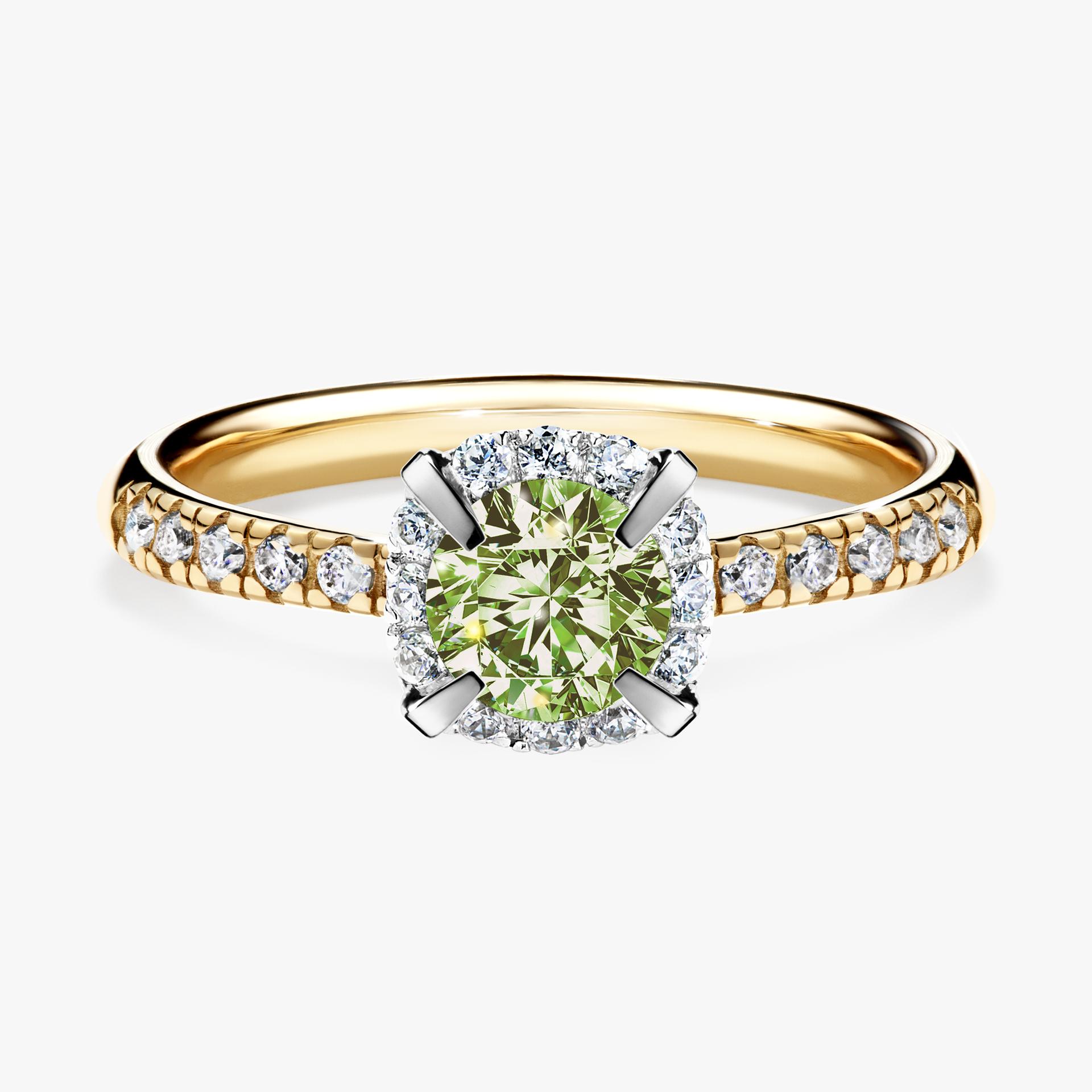Pierścionek zaręczynowy My Princess z żółtego złota z jasnym zielonym diamentem 0,76ct