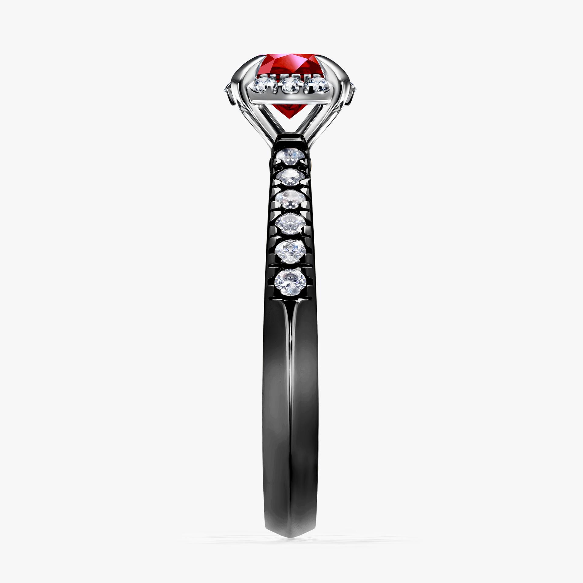 Pierścionek zaręczynowy My Princess z czarnego złota z rubinem 0,76ct