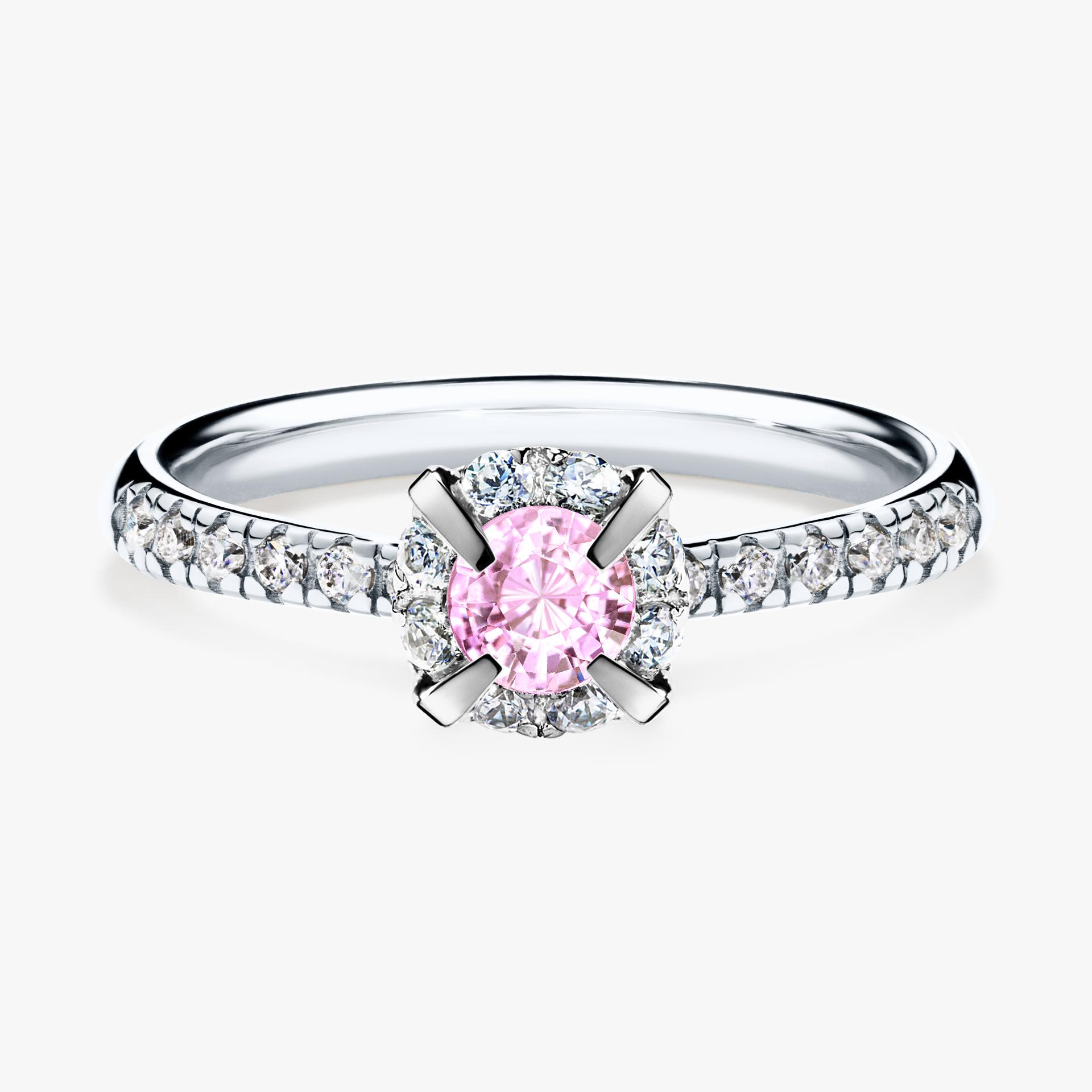 Pierscionek zareczynowy z szafirem rozowym 0 47 CT z bialego zlota my princess 01
