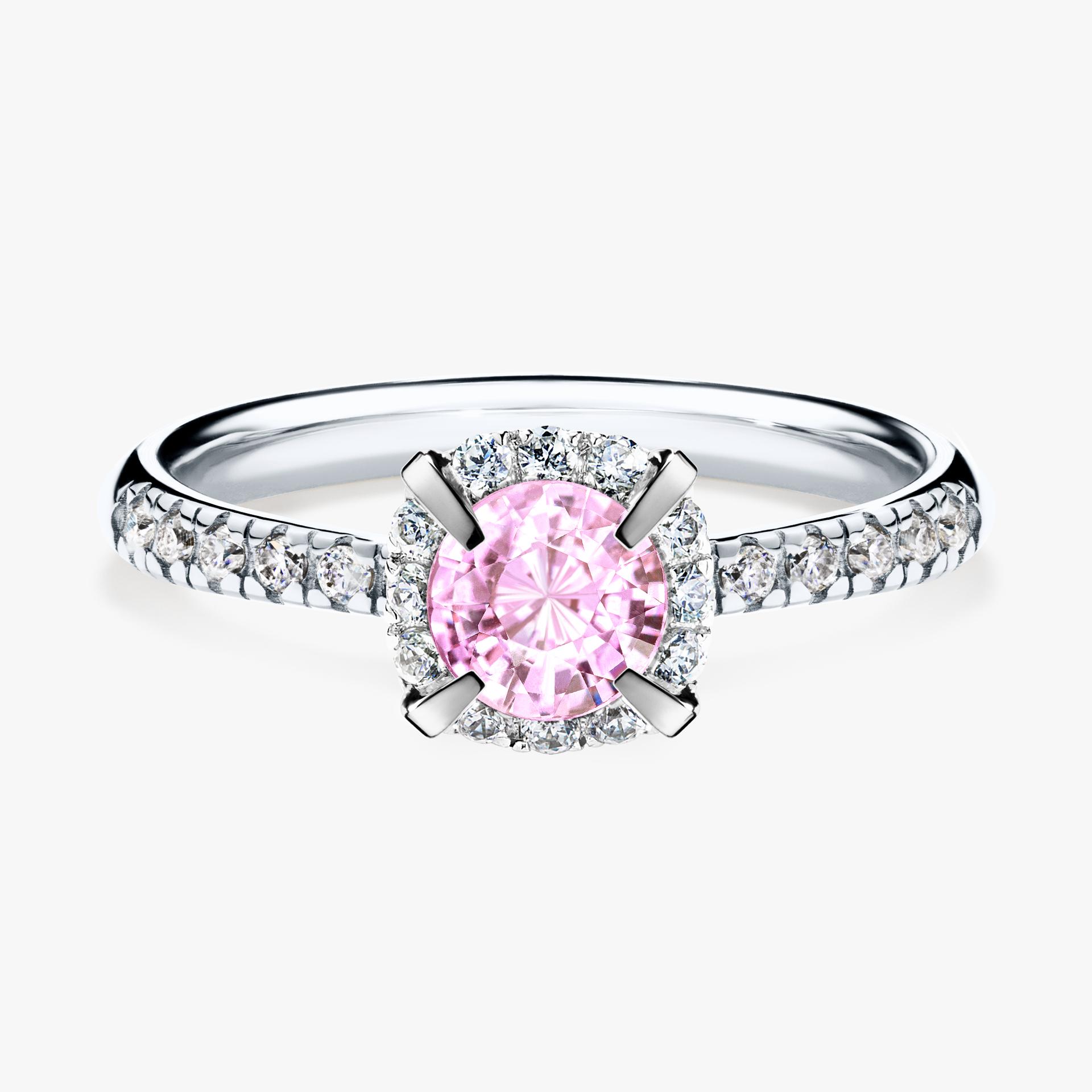 Pierscionek zareczynowy z szafirem rozowym 0 76 CT z bialego zlota my princess 01