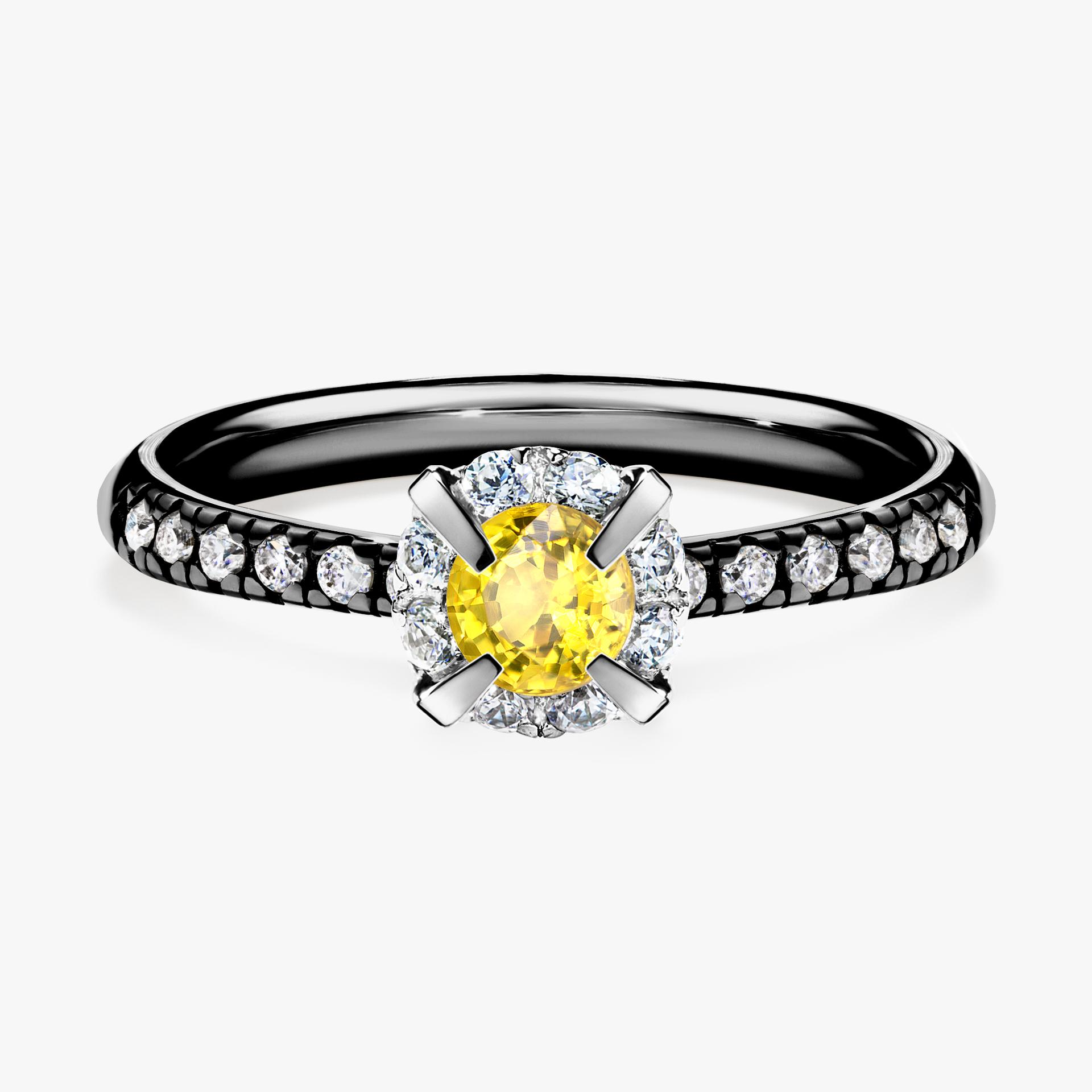 Pierscionek zareczynowy z szafirem zoltym 0 47 CT z czarnego zlota my princess 01