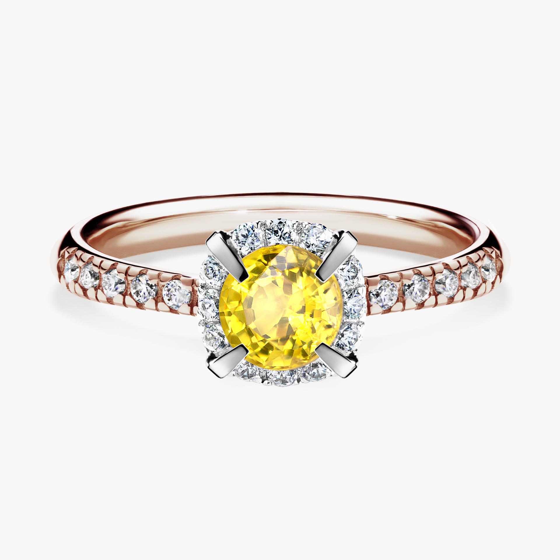 Pierscionek zareczynowy z szafirem zoltym 0 76 CT z rozowego zlota my princess 01