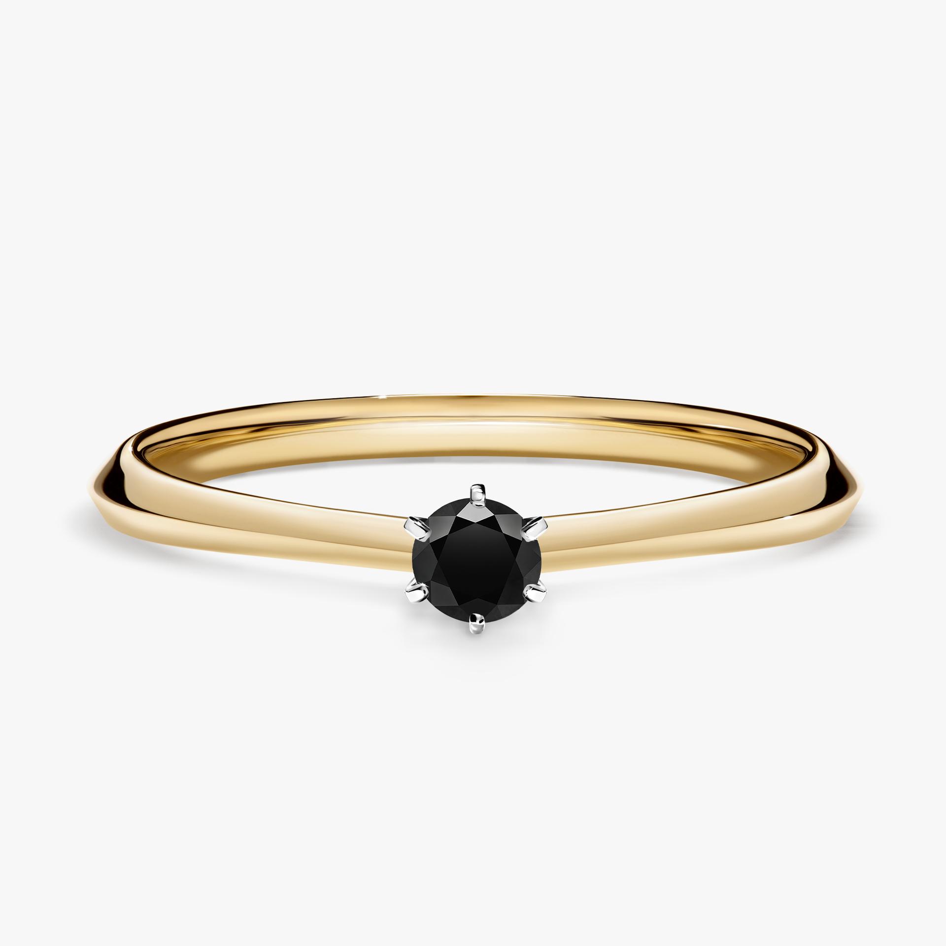 Pierscionek zareczynowy z diamentem czarny 010 CT z zoltego zlota my queen 01
