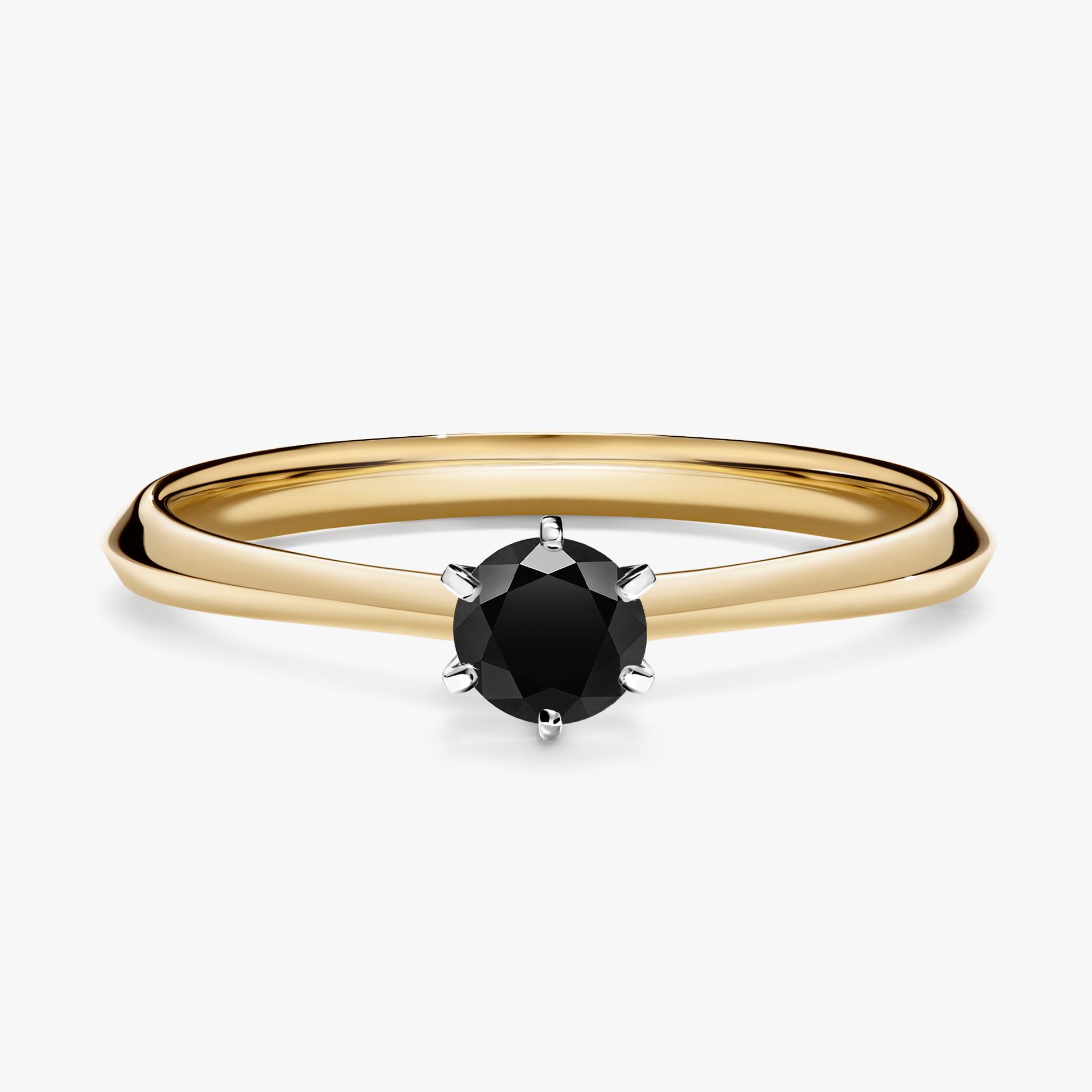 Pierscionek zareczynowy z diamentem czarny 025 CT z zoltego zlota my queen 01