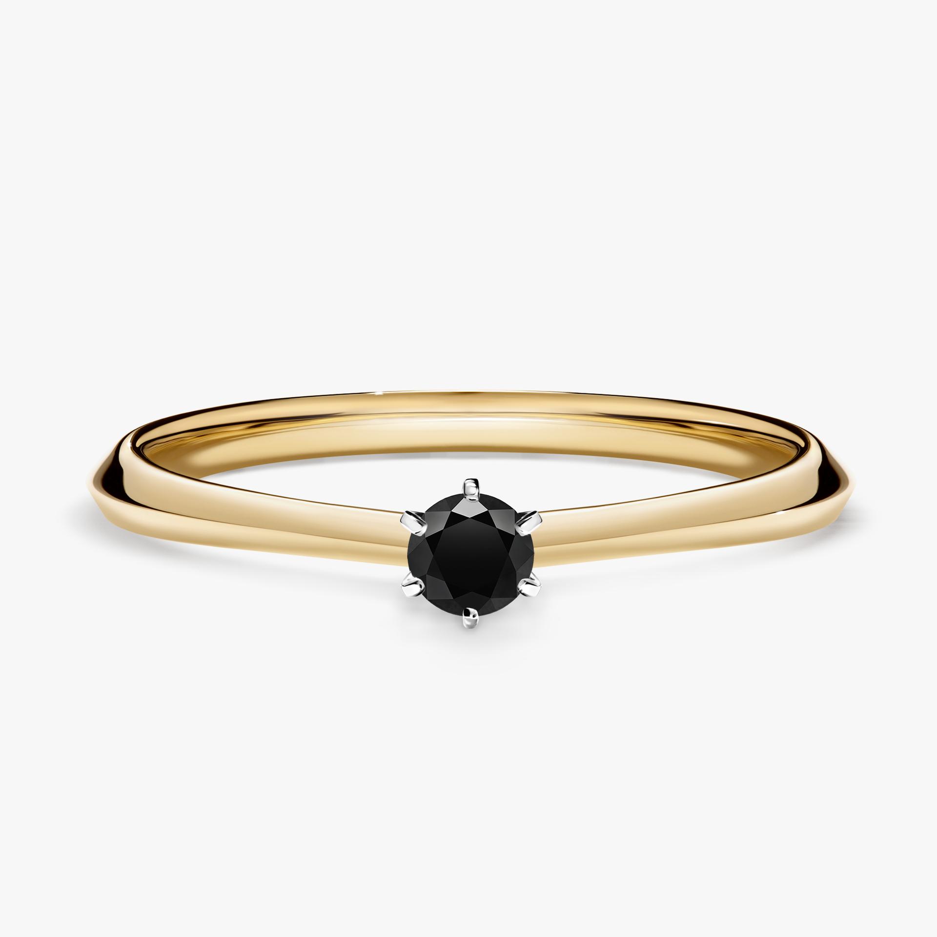 Pierscionek zareczynowy z diamentem czarnym 010 CT z zoltego zlota my queen 01