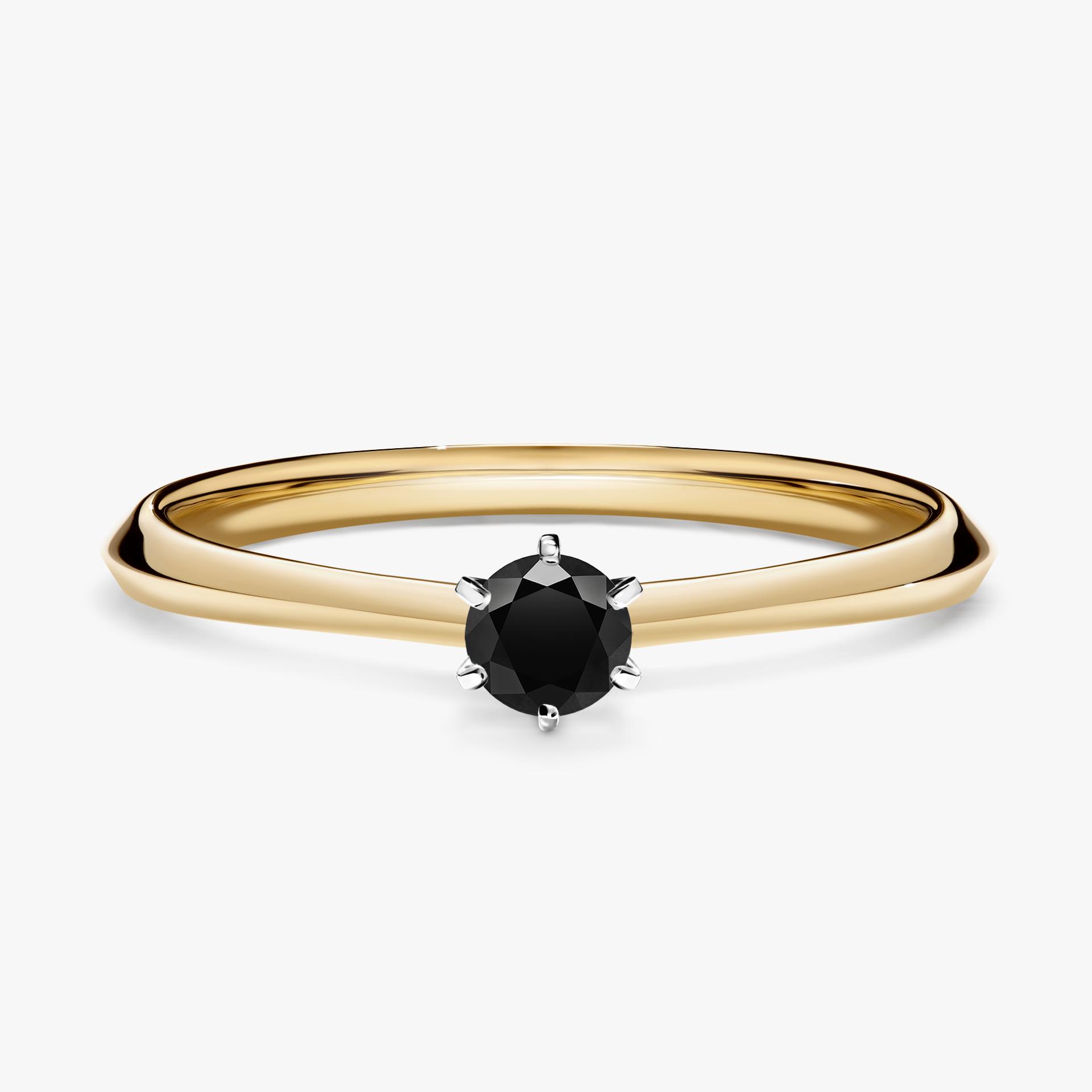 Pierscionek zareczynowy z diamentem czarnym 017 CT z zoltego zlota my queen 01