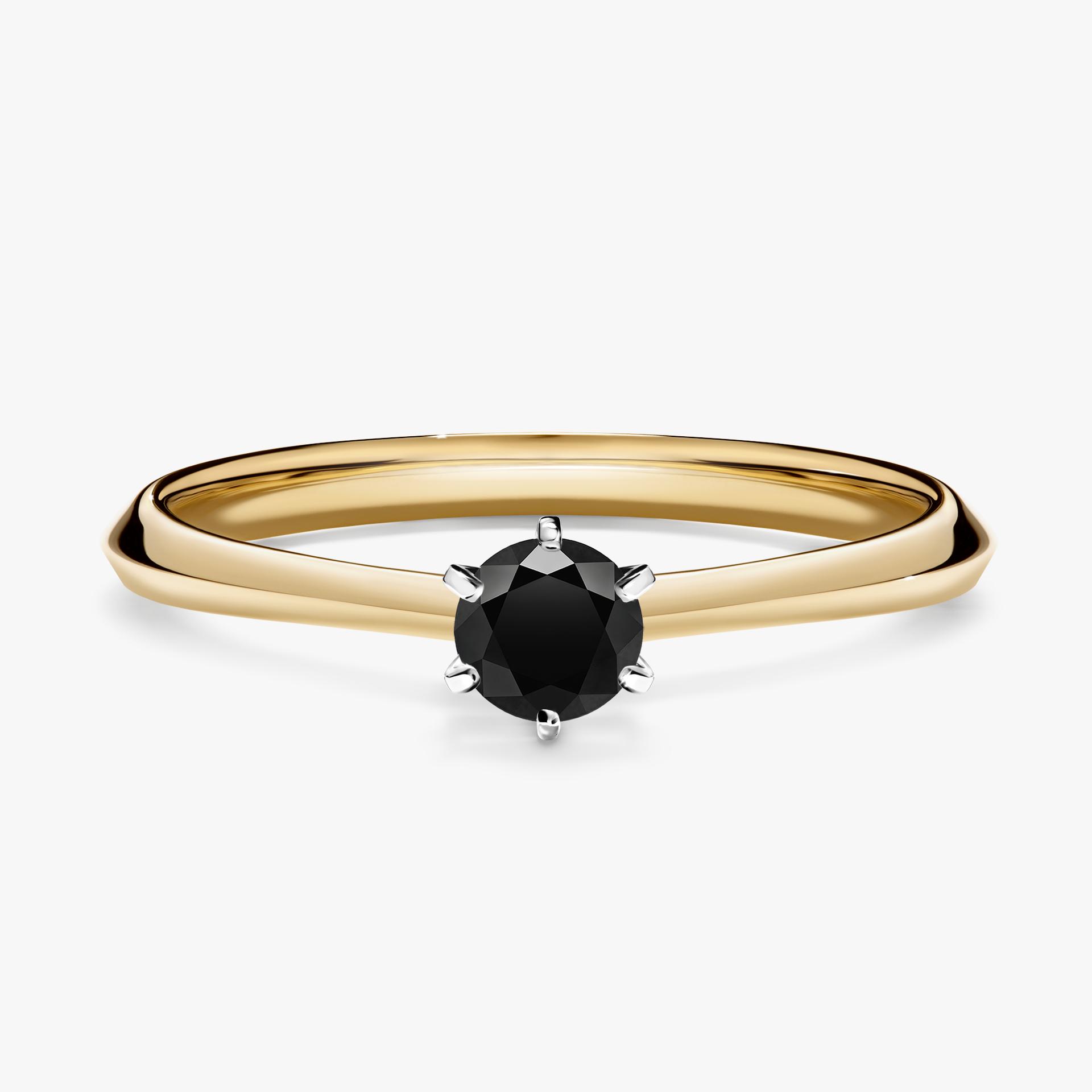 Pierscionek zareczynowy z diamentem czarnym 025 CT z zoltego zlota my queen 01