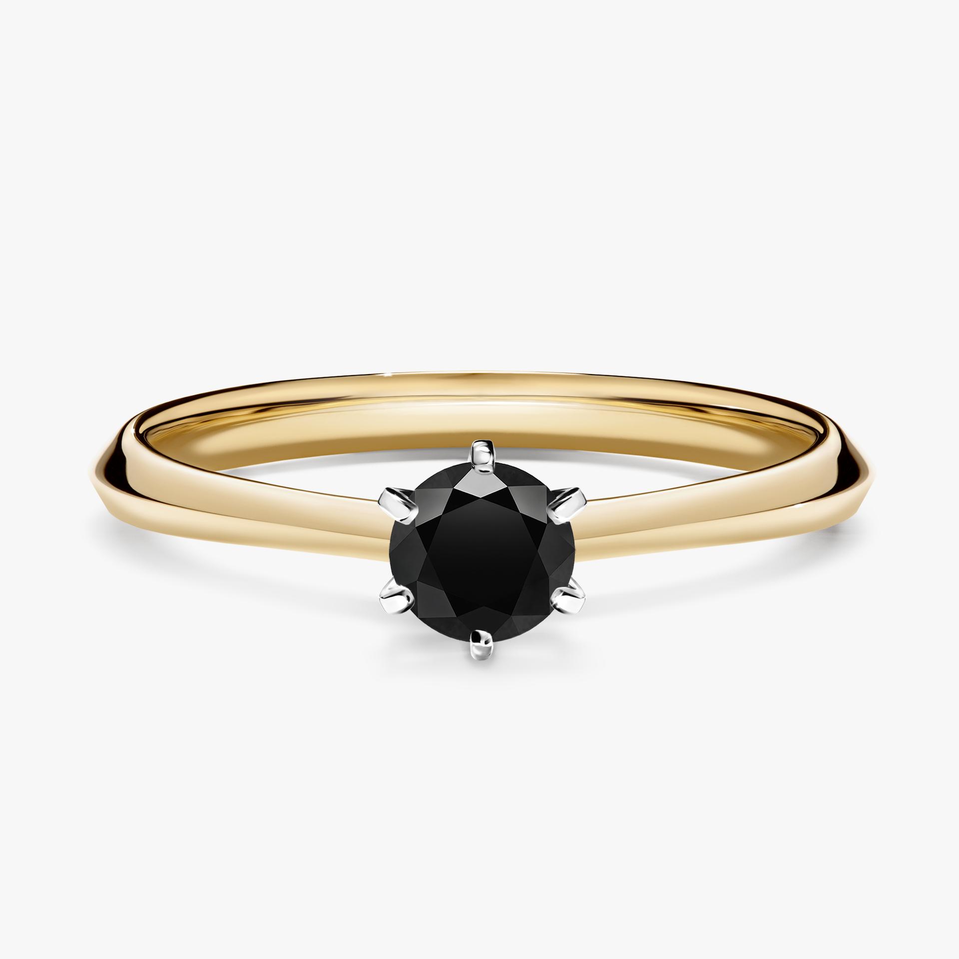 Pierscionek zareczynowy z diamentem czarnym 030 CT z zoltego zlota my queen 01