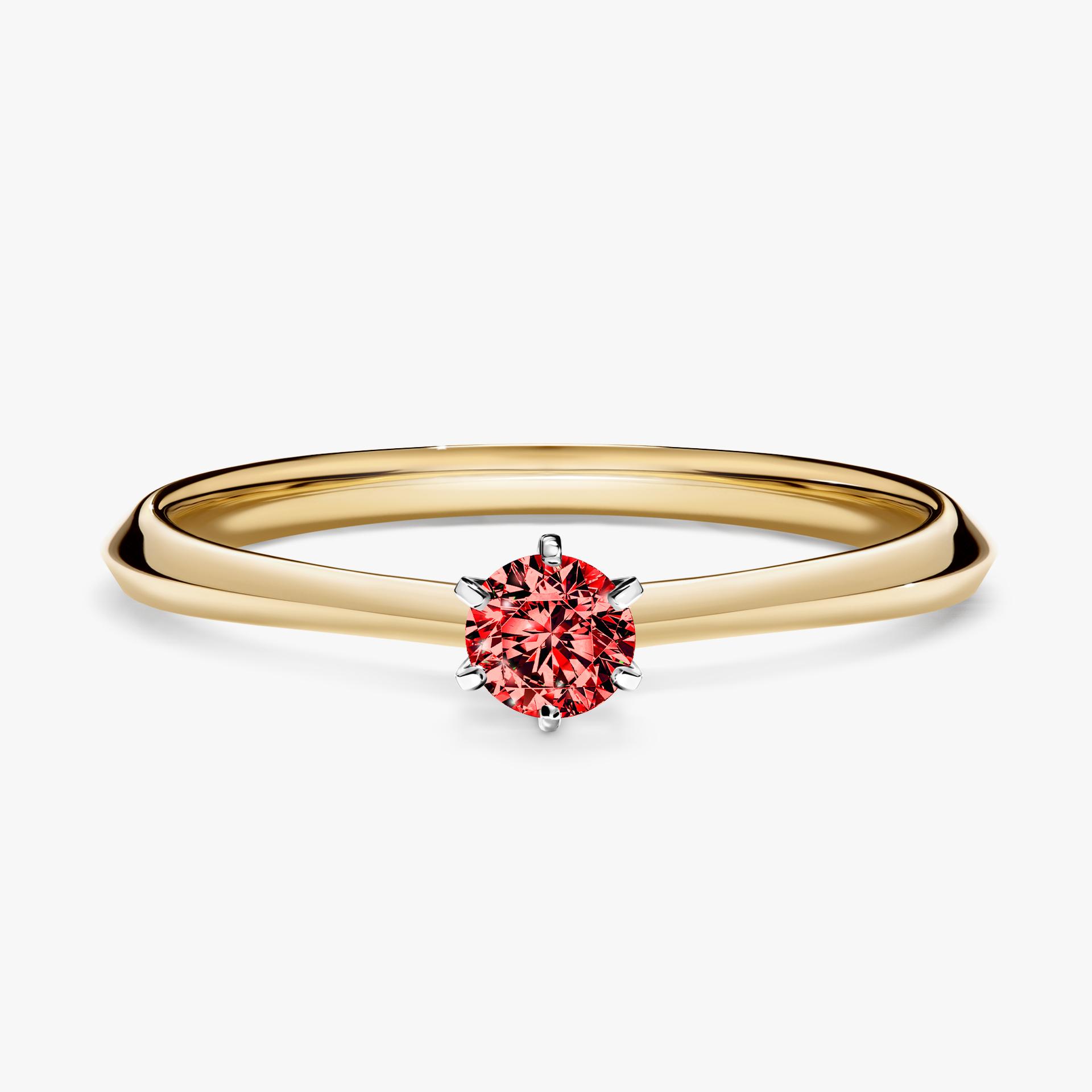 Pierscionek zareczynowy z diamentem czerwony 017 CT z zoltego zlota my queen 01