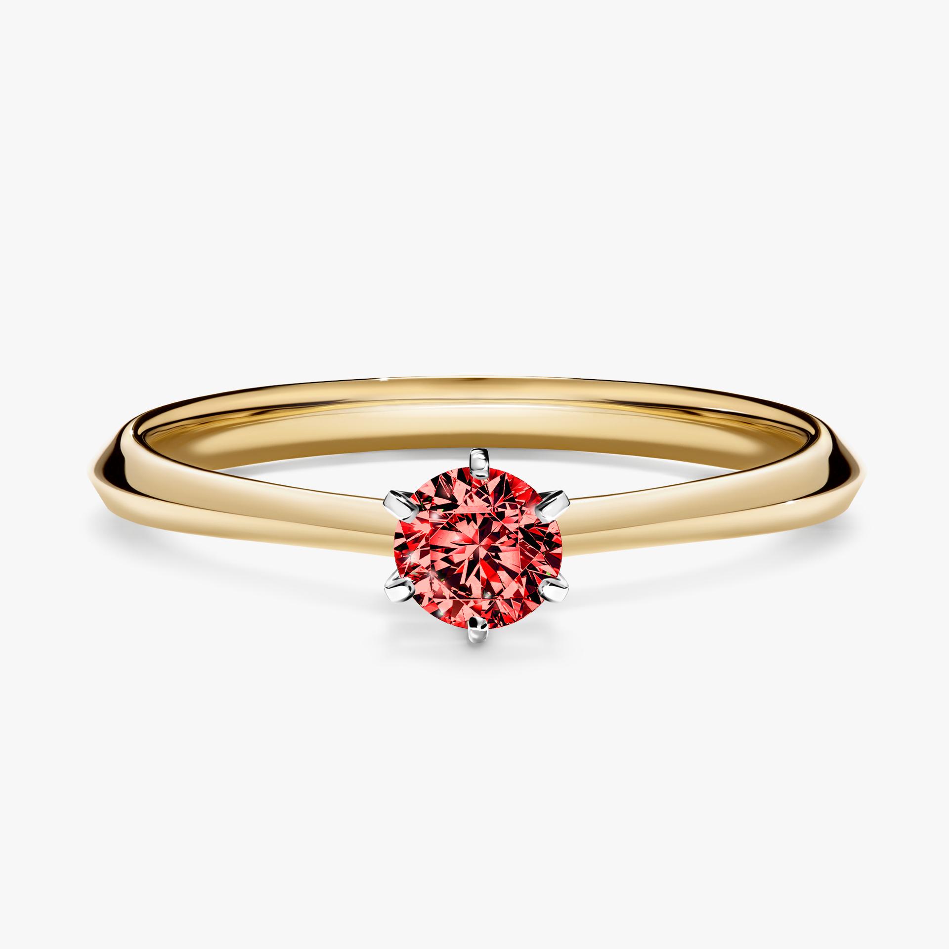 Pierscionek zareczynowy z diamentem czerwony 025 CT z zoltego zlota my queen 01