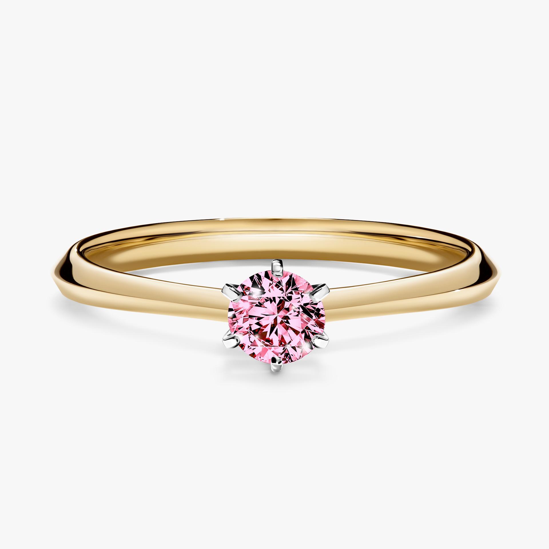 Pierscionek zareczynowy z diamentem rozowy 025 CT z zoltego zlota my queen 01