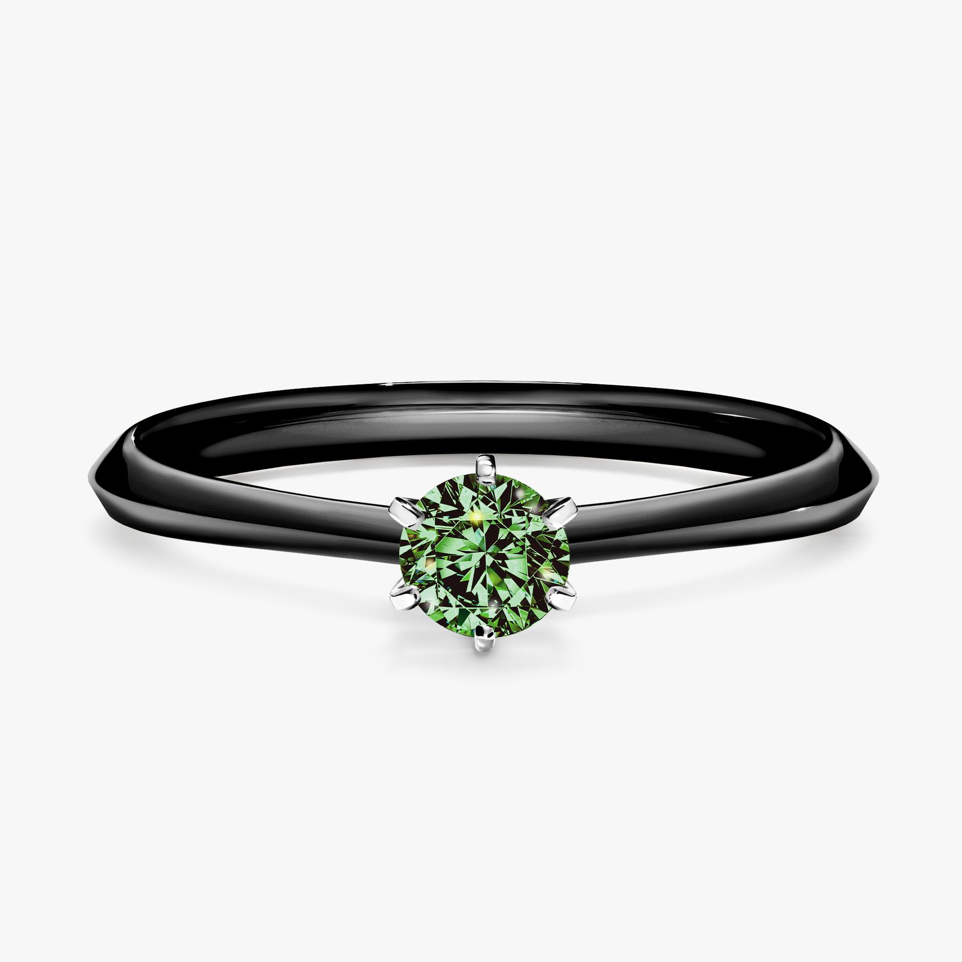 Pierścionek zaręczynowy My Queen z czarnego złota z ciemnym zielonym diamentem 0,25ct