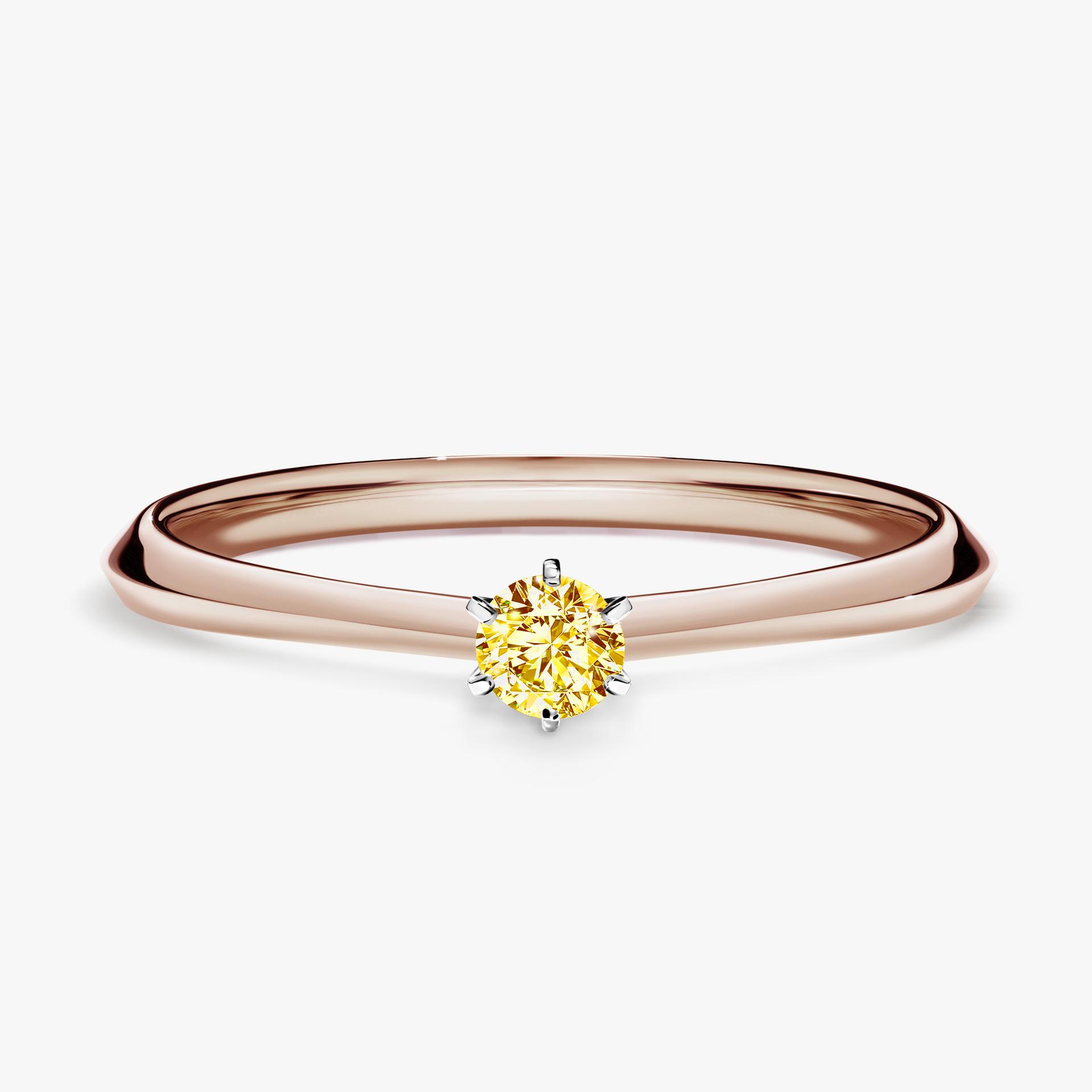 Pierscionek zareczynowy z diamentem zolty 010 CT z rozowego zlota my queen 01