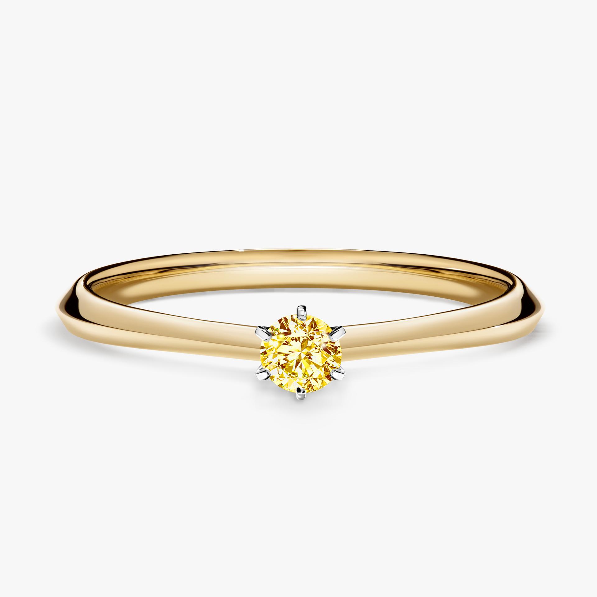 Pierscionek zareczynowy z diamentem zolty 010 CT z zoltego zlota my queen 01