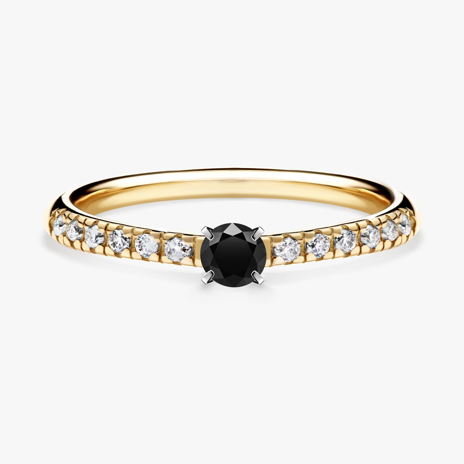Pierscionek zareczynowy z diamentem czarny 024 CT z zoltego zlota my sunshine 01