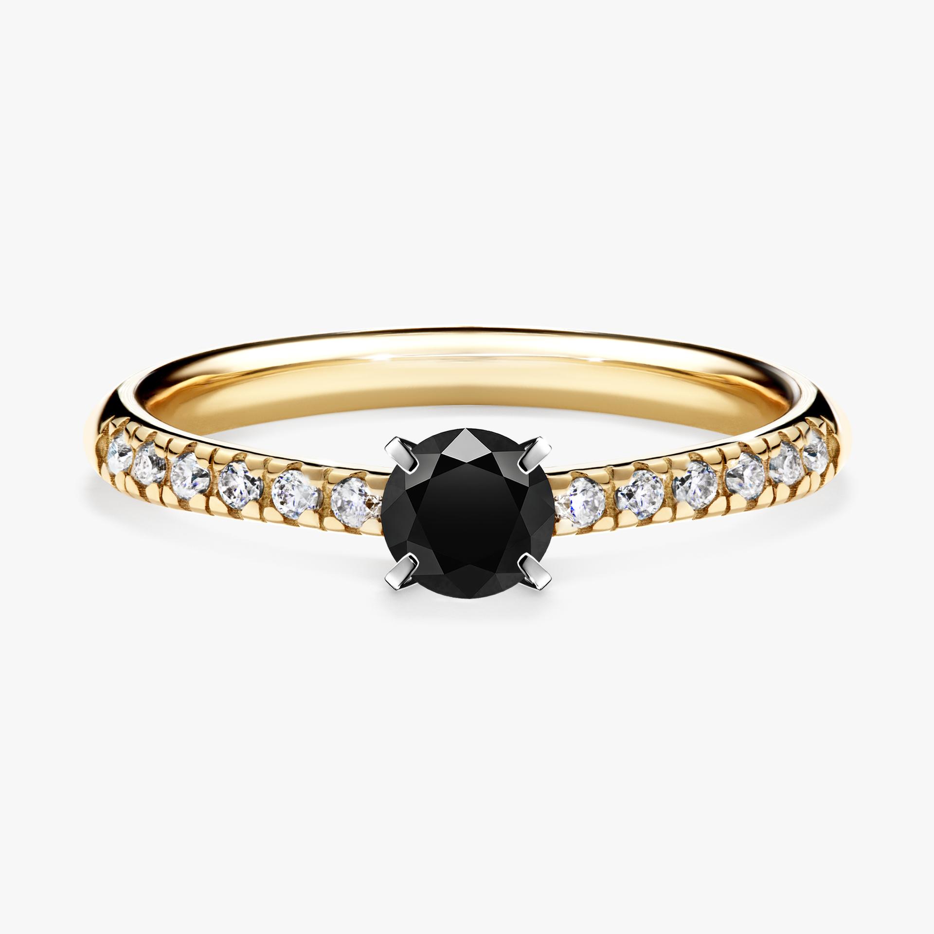 Pierscionek zareczynowy z diamentem czarnym 039 CT z zoltego zlota my sunshine 01