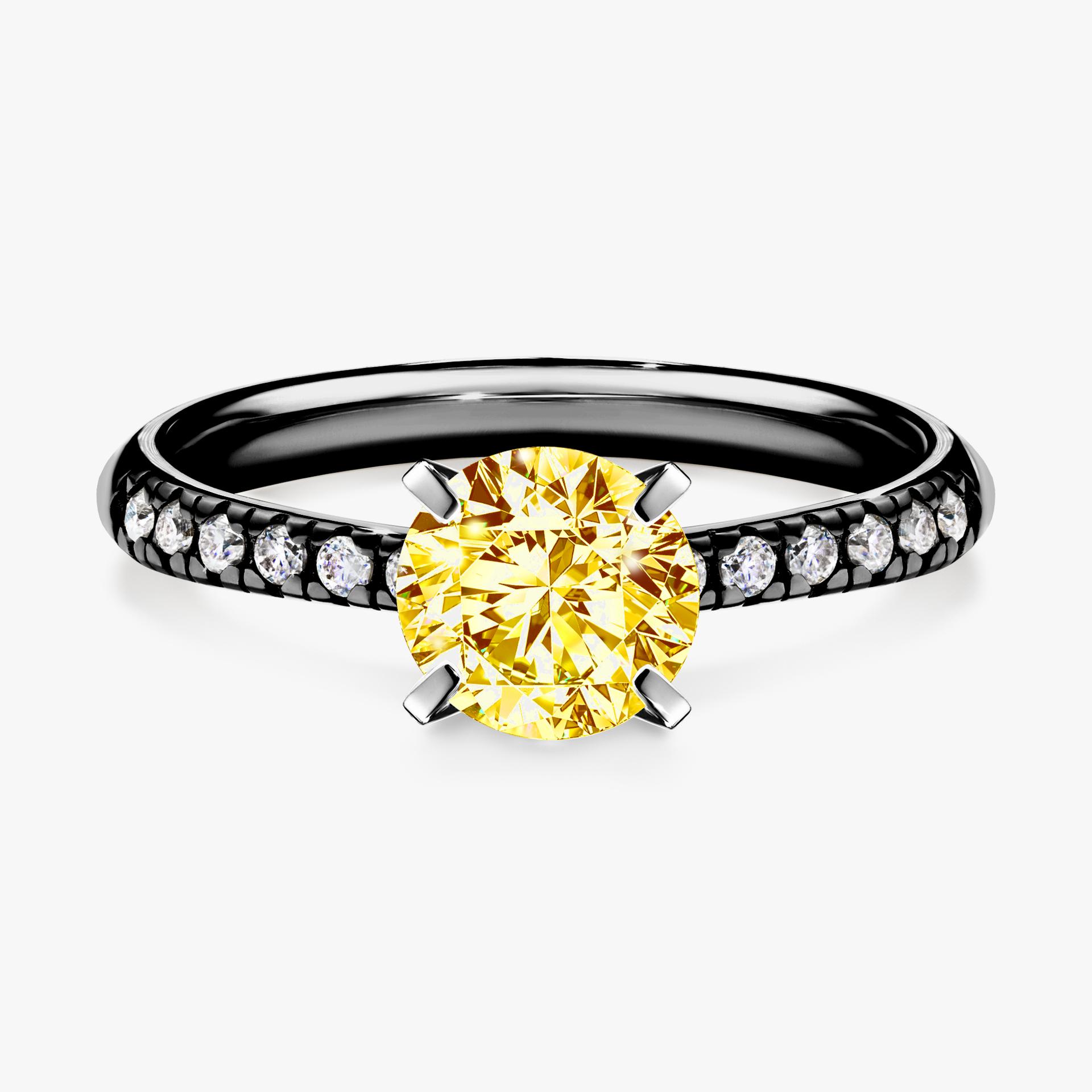 Pierscionek zareczynowy z diamentem zolty 100 CT z czarnego zlota my sunshine 01