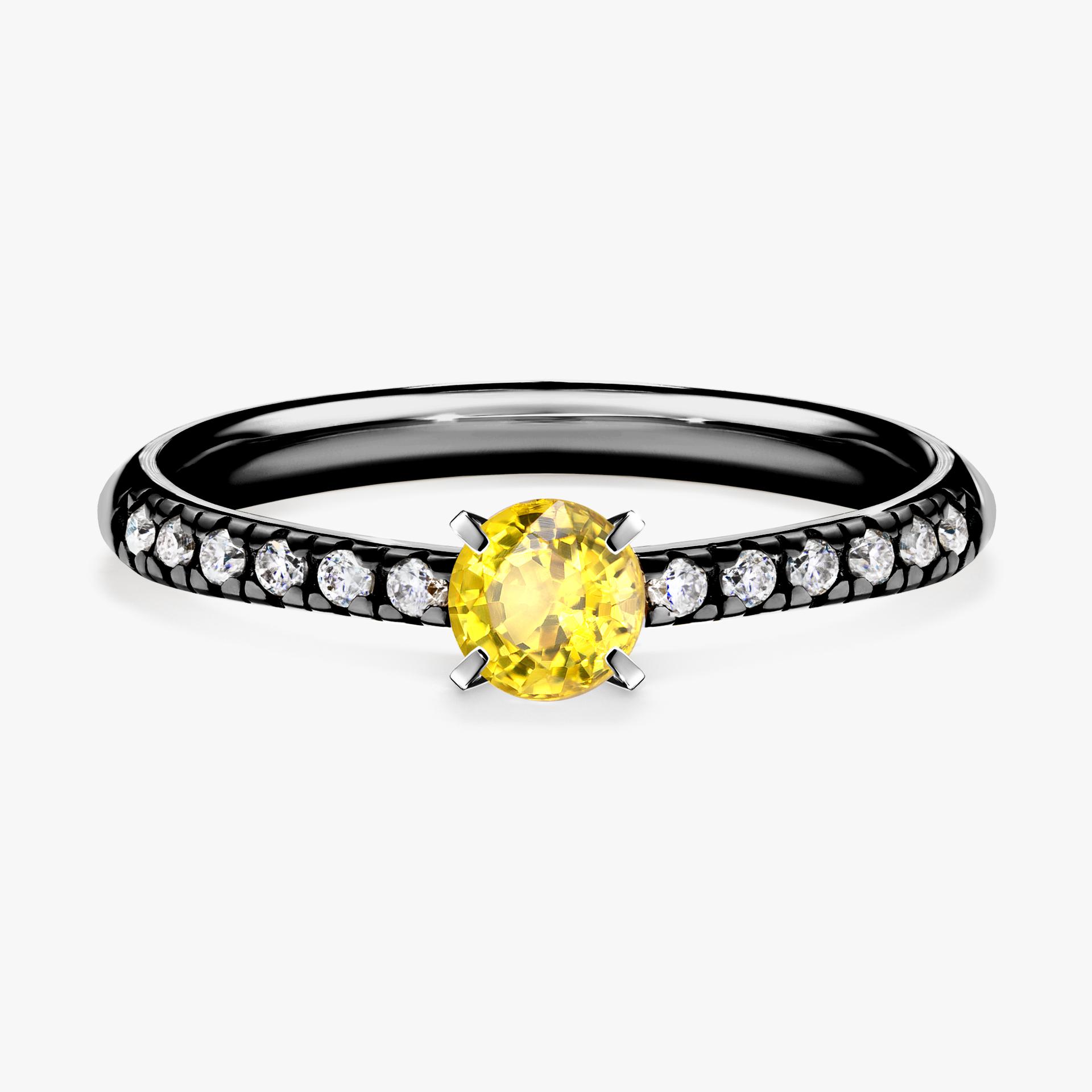 Pierscionek zareczynowy z szafirem zoltym 039 CT z czarnego zlota my sunshine 01