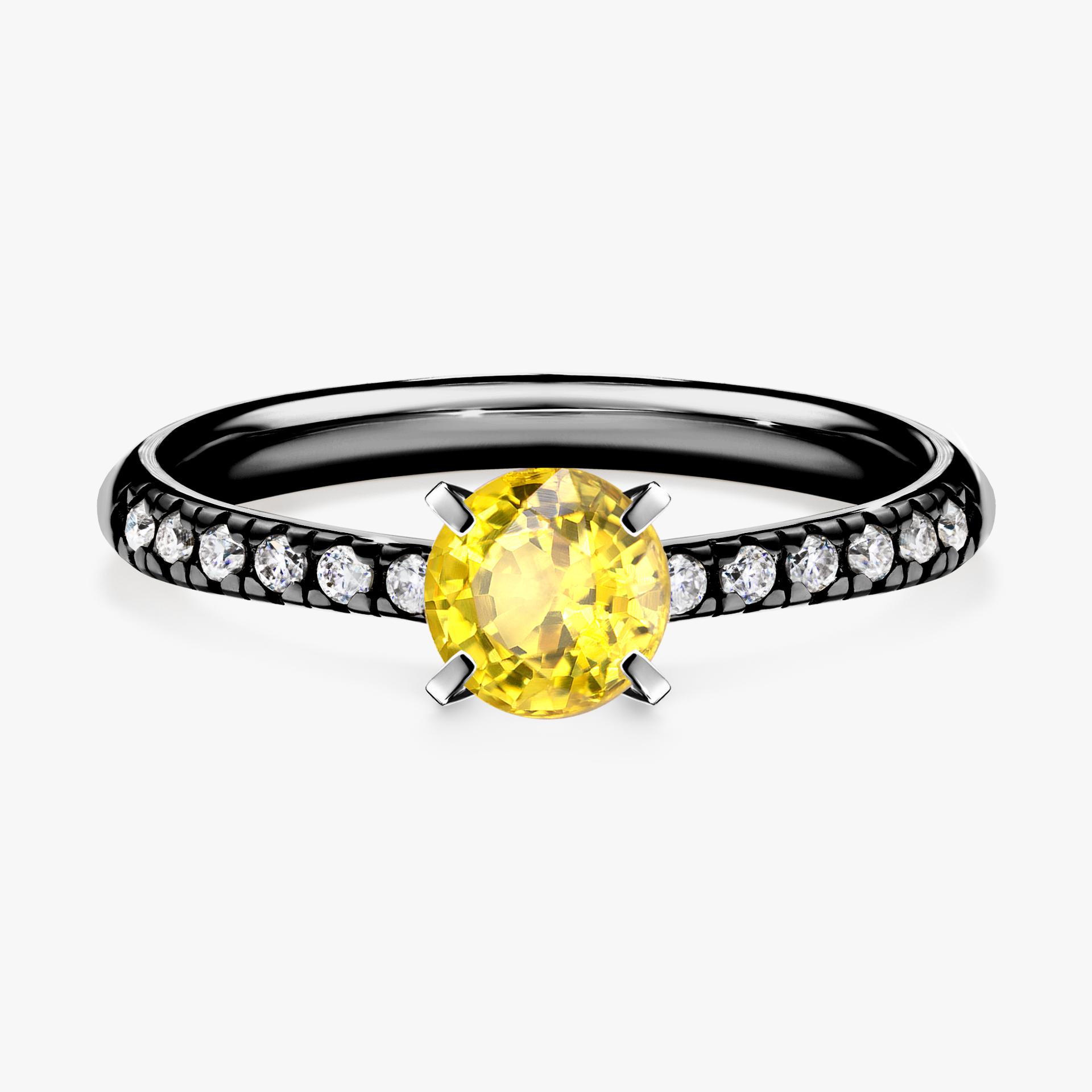 Pierscionek zareczynowy z szafirem zoltym 064 CT z czarnego zlota my sunshine 01