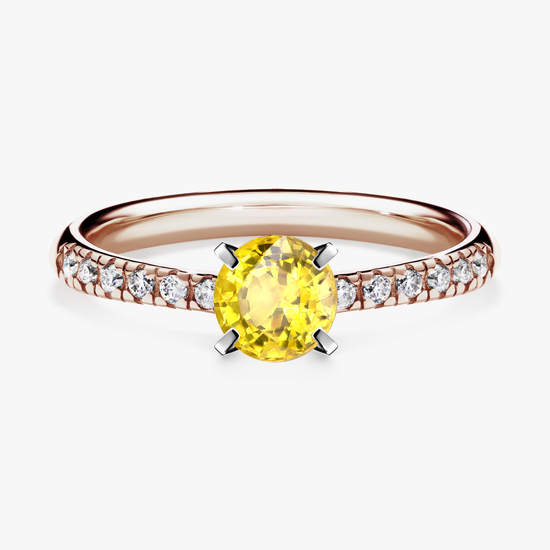 Pierscionek zareczynowy z szafirem zoltym 064 CT z rozowego zlota my sunshine 01