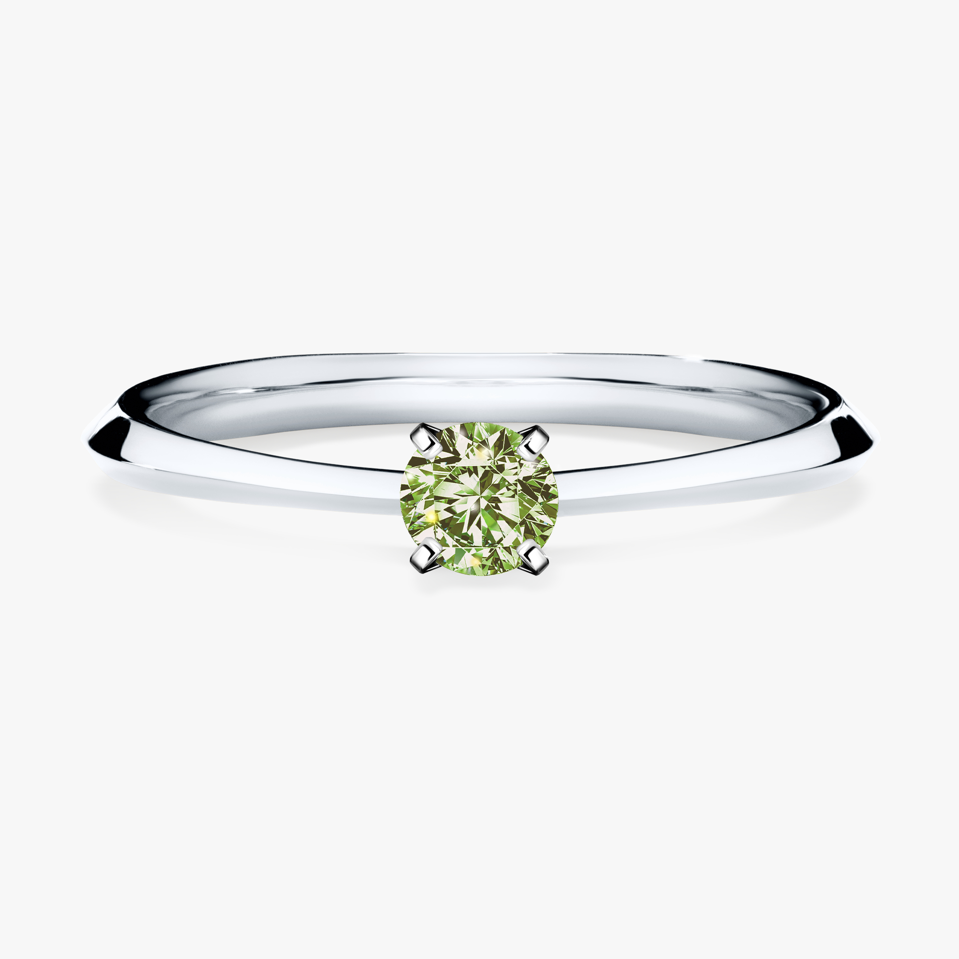 Pierścionek zaręczynowy My Angel z białego złota z jasnym zielonym diamentem 0,17ct