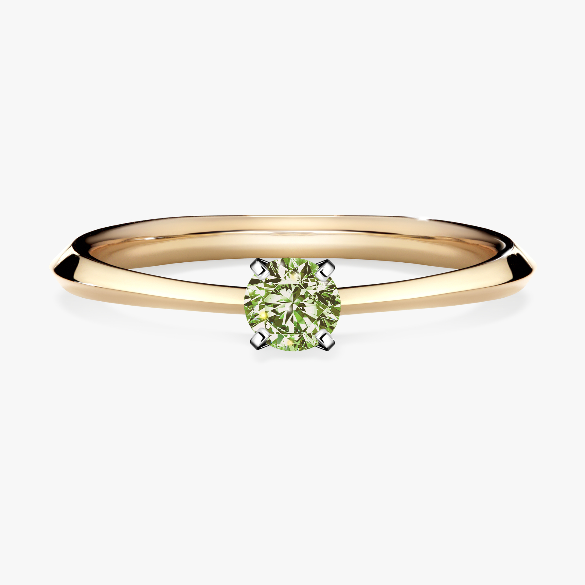 Pierścionek zaręczynowy My Angel z żółtego złota z jasnym zielonym diamentem 0,17ct