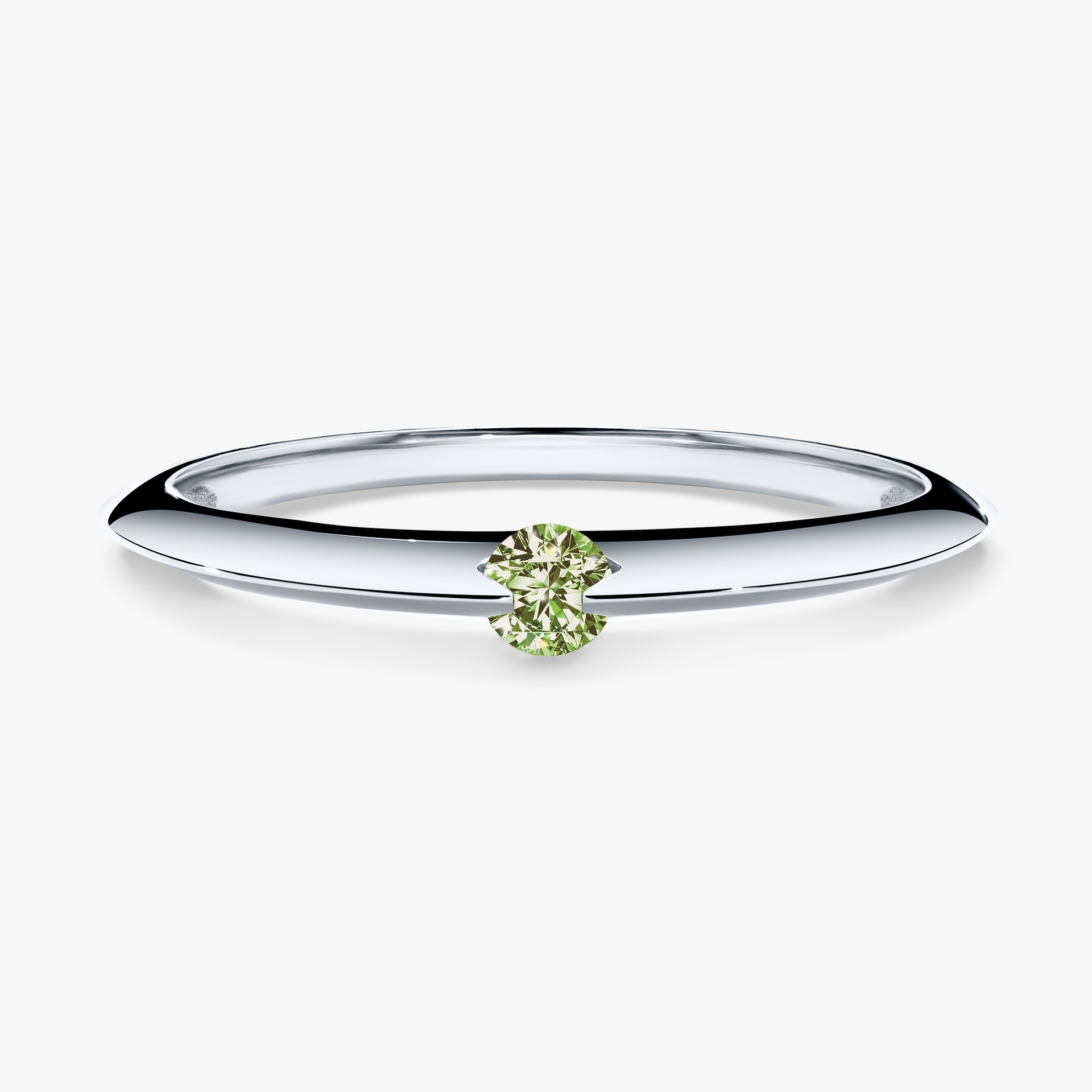 Pierścionek zaręczynowy My Baby z białego złota z jasnym zielonym diamentem 0,25ct