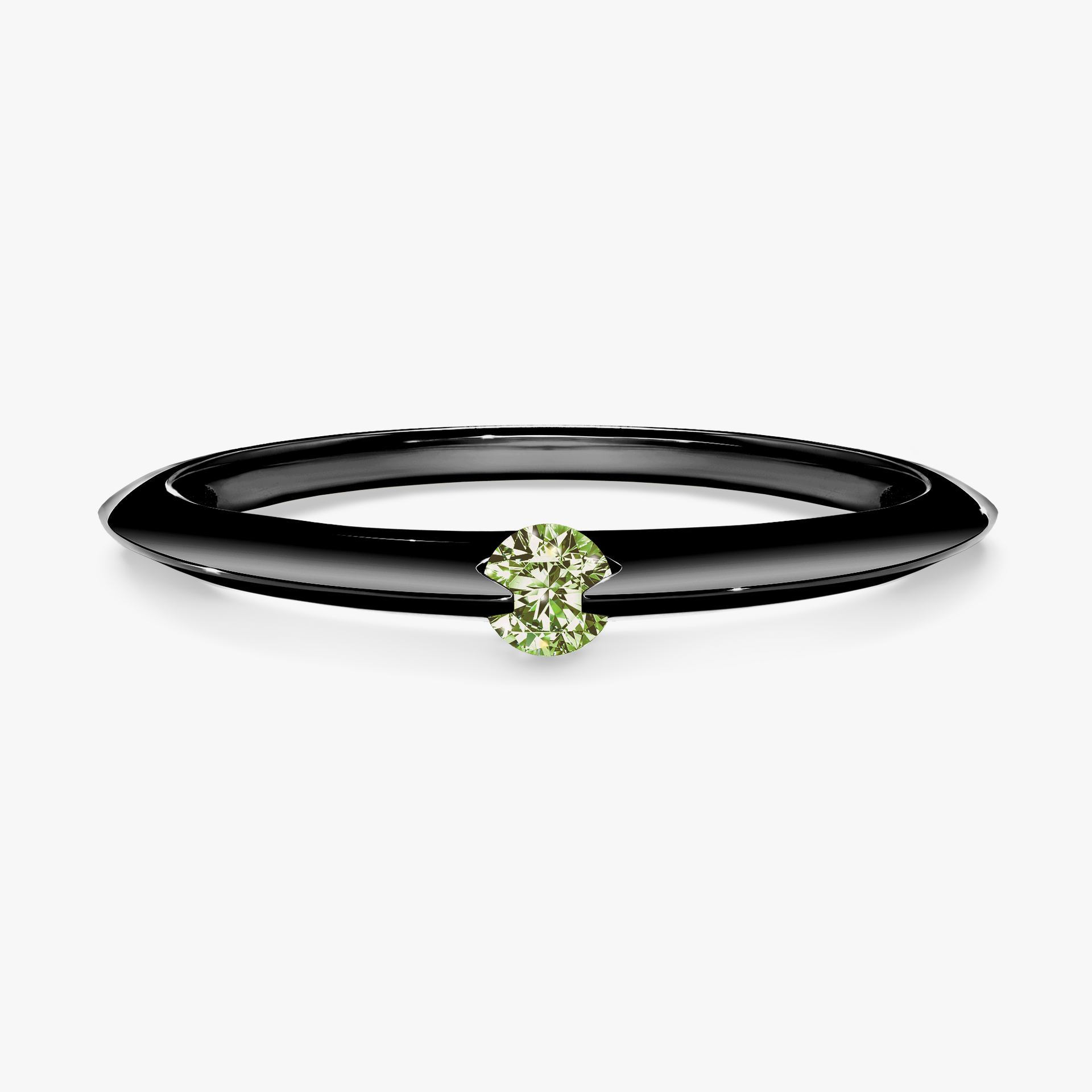 Pierścionek zaręczynowy My Baby z czarnego złota z jasnym zielonym diamentem 0,25ct