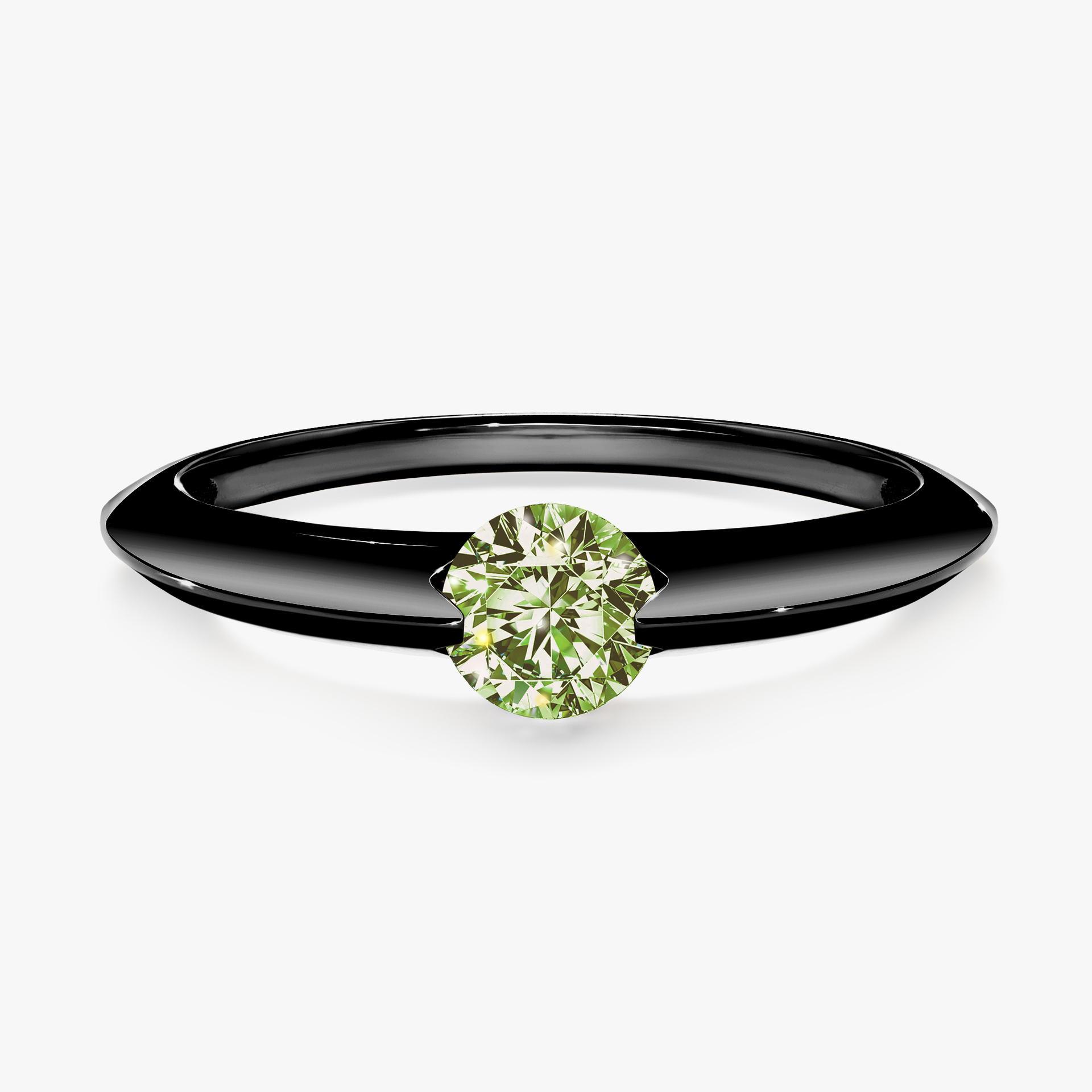 Pierścionek zaręczynowy My Baby z czarnego złota z jasnym zielonym diamentem 1,00ct