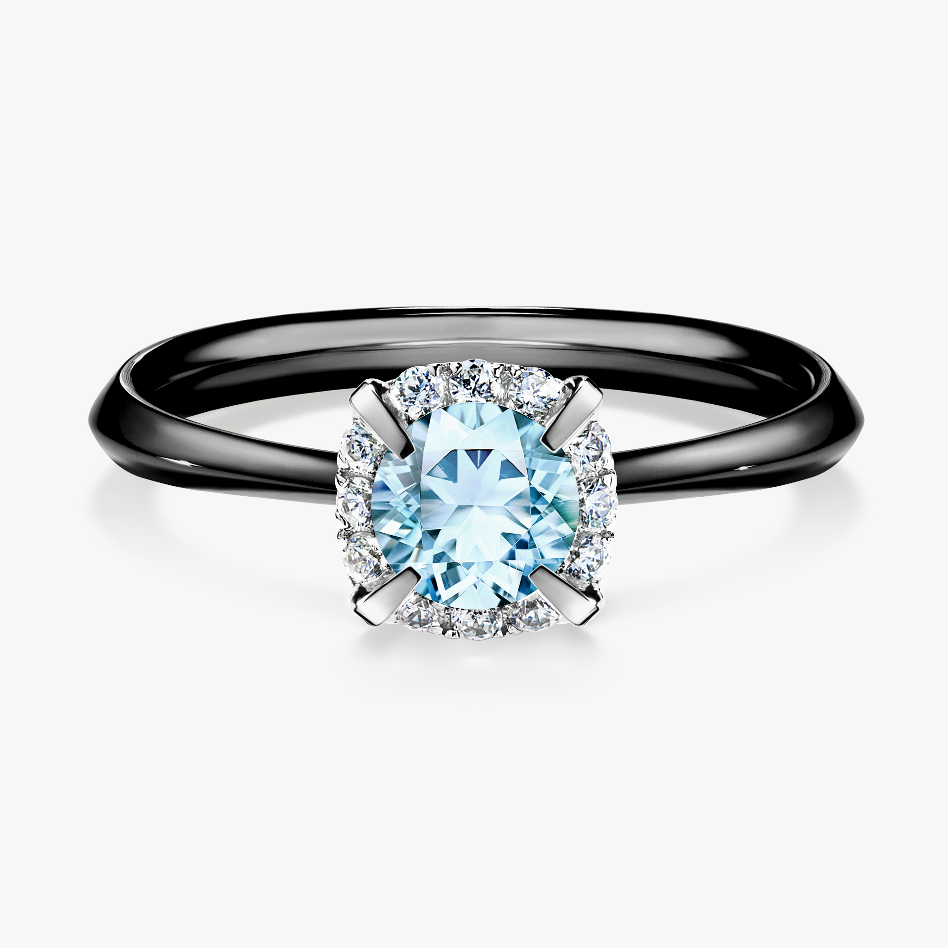 Pierścionek zaręczynowy My Beauty z czarnego złota z akwamarynem 0,62ct