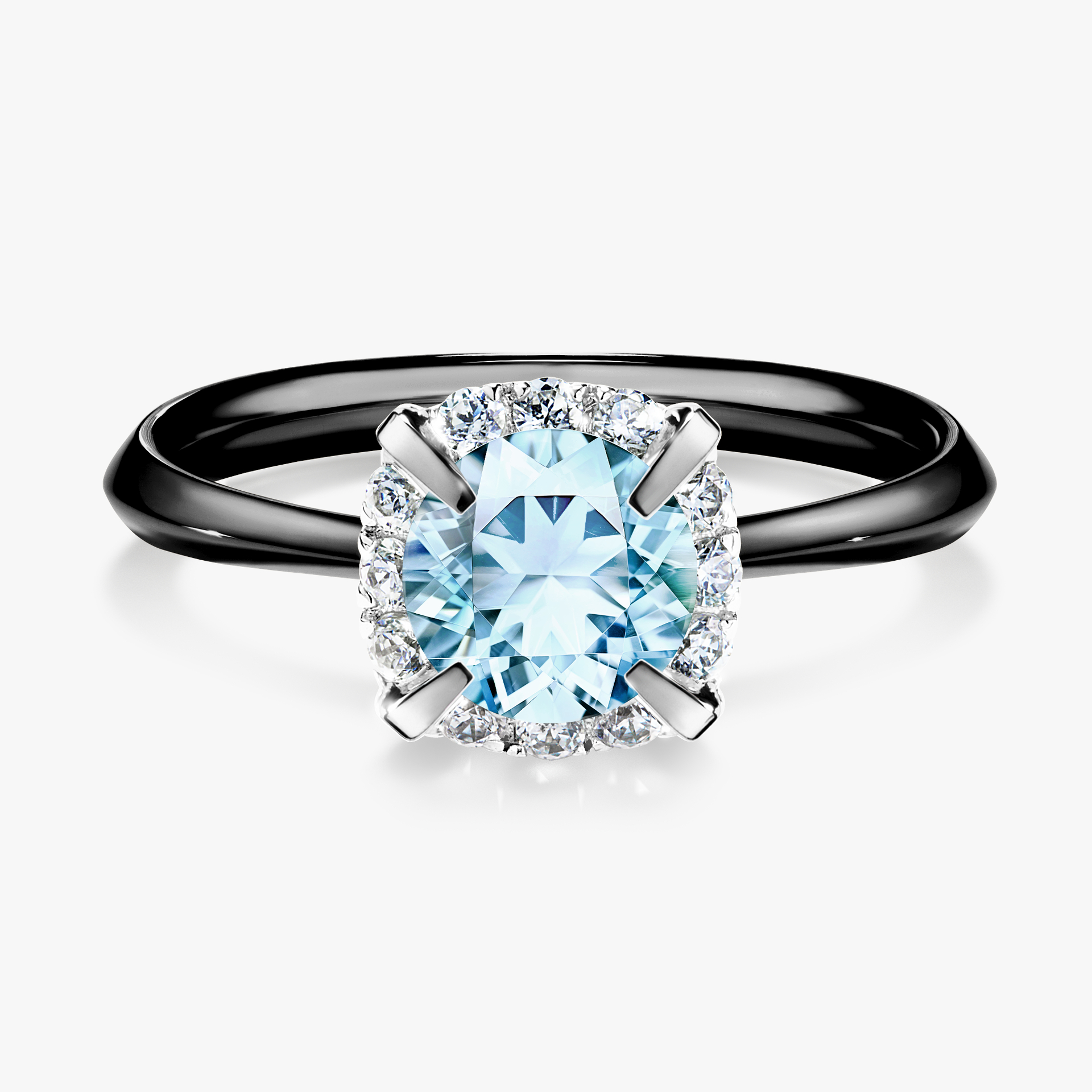 Pierścionek zaręczynowy My Beauty z czarnego złota z akwamarynem 0,98ct
