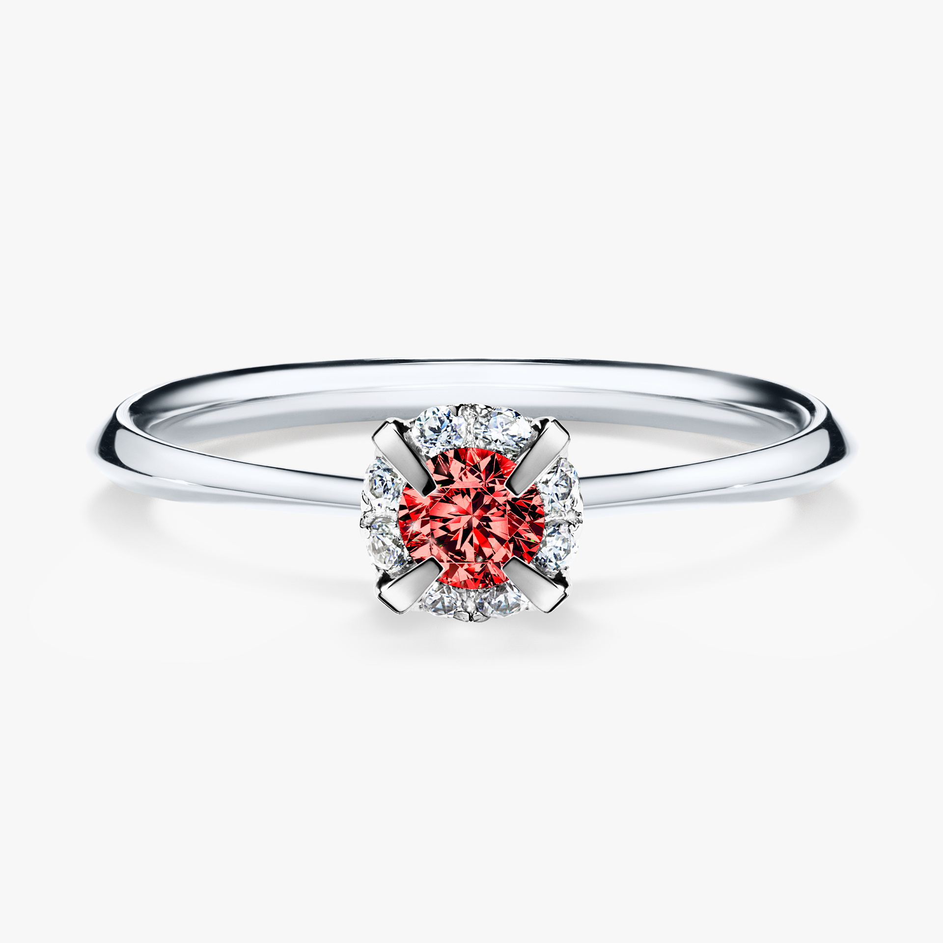 Pierścionek zaręczynowy My Beauty z białego złota z czerwonym diamentem 0,14ct