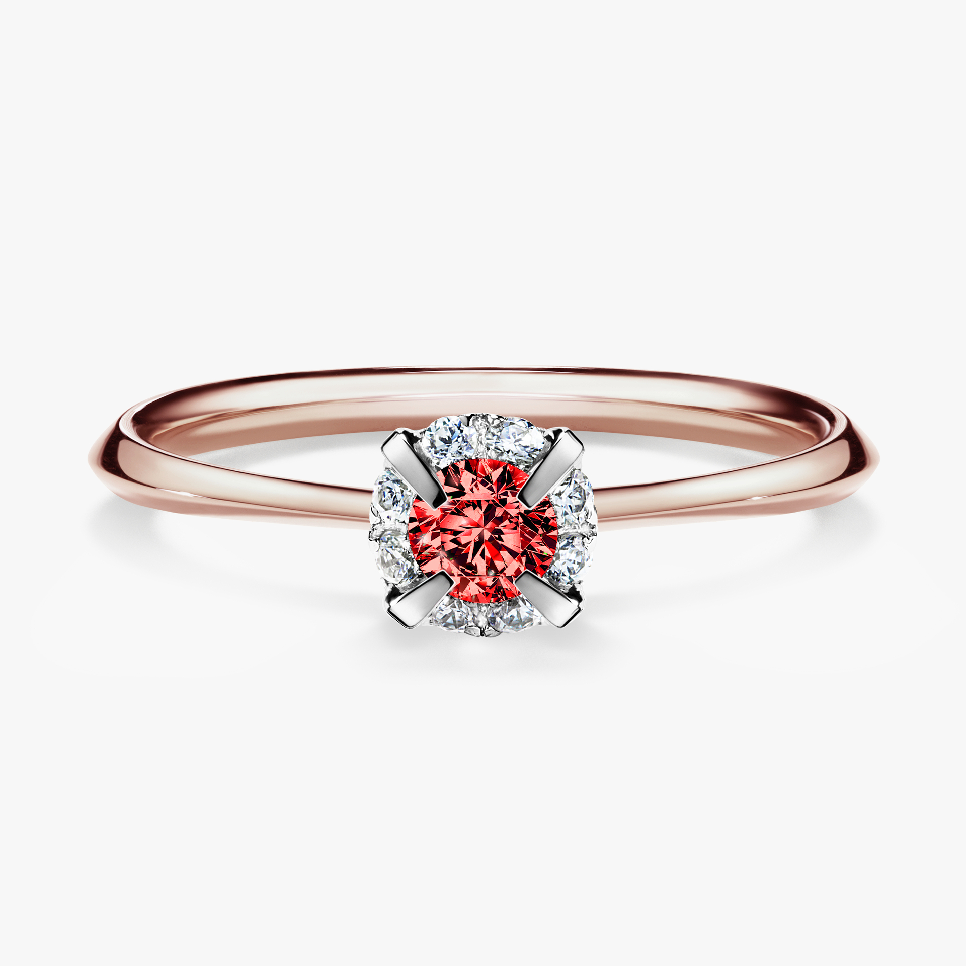 Pierścionek zaręczynowy My Beauty z różowego złota z czerwonym diamentem 0,14ct