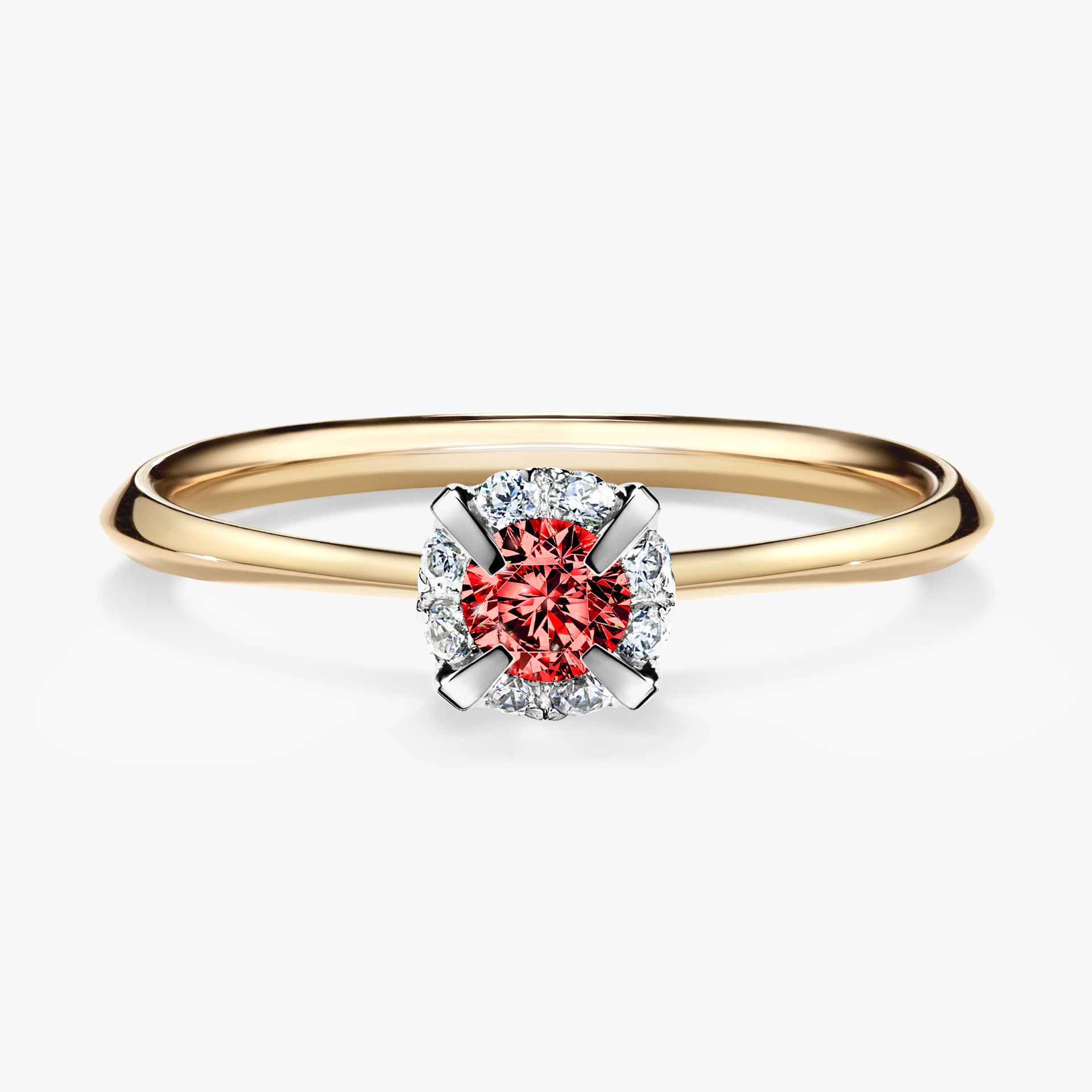 Pierścionek zaręczynowy My Beauty z żółtego złota z czerwonym diamentem 0,14ct