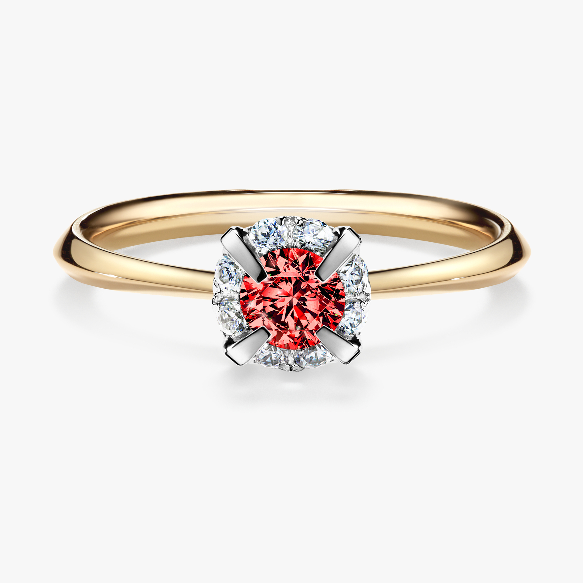 Pierścionek zaręczynowy My Beauty z żółtego złota z czerwonym diamentem 0,33ct