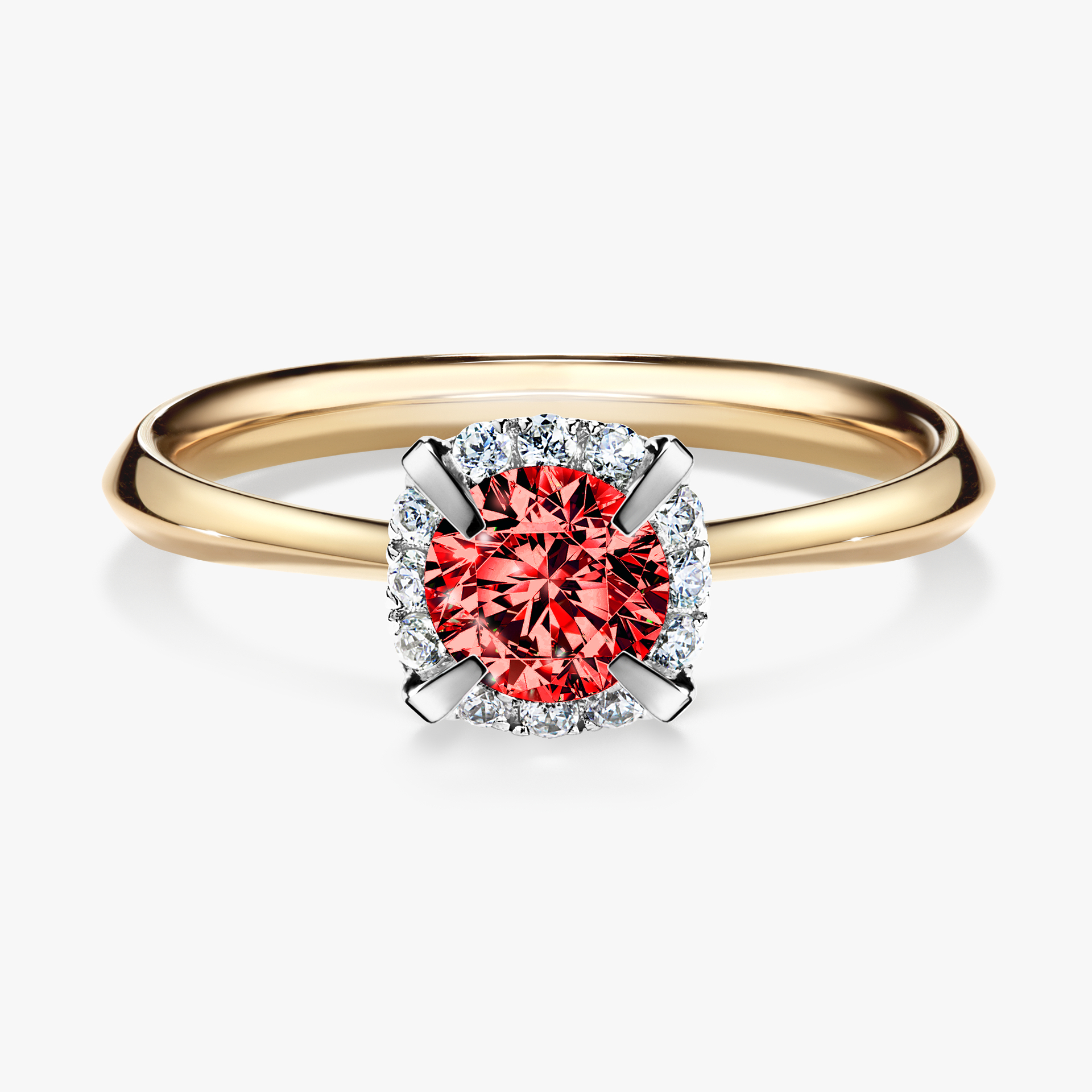 Pierścionek zaręczynowy My Beauty z żółtego złota z czerwonym diamentem 0,62ct