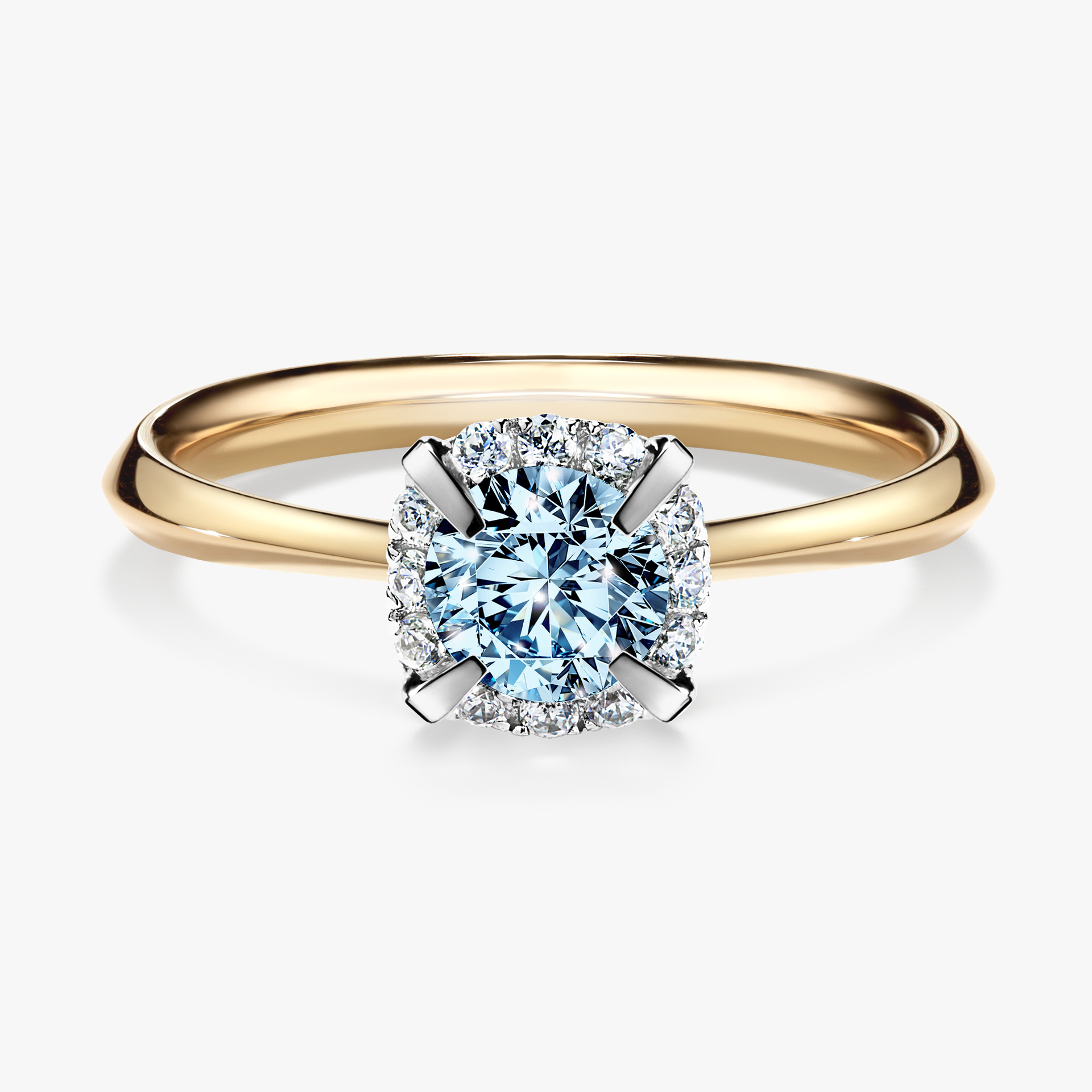 Pierścionek zaręczynowy My Beauty z żółtego złota z niebieskim diamentem 0,62ct