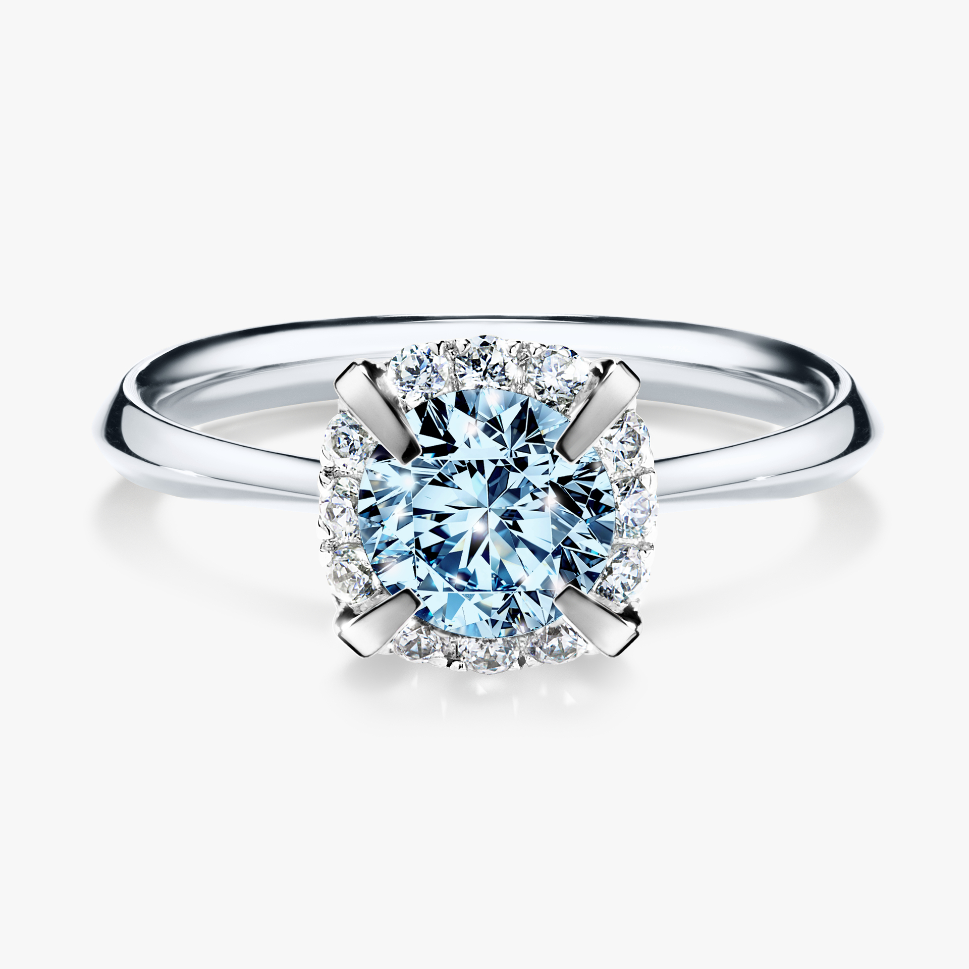 Pierścionek zaręczynowy My Beauty z białego złota z niebieskim diamentem 0,98ct