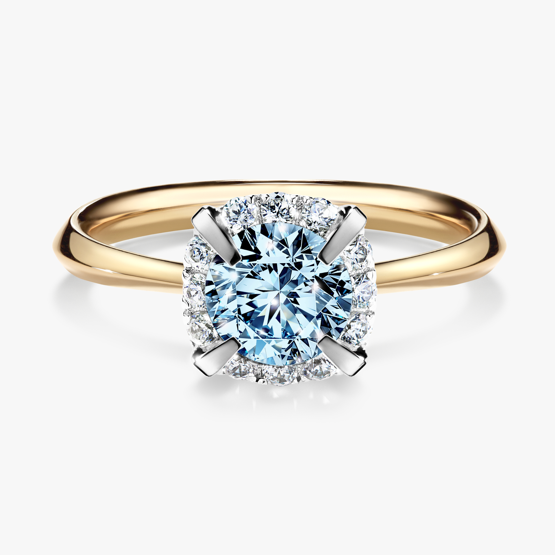 Pierścionek zaręczynowy My Beauty z żółtego złota z niebieskim diamentem 0,98ct