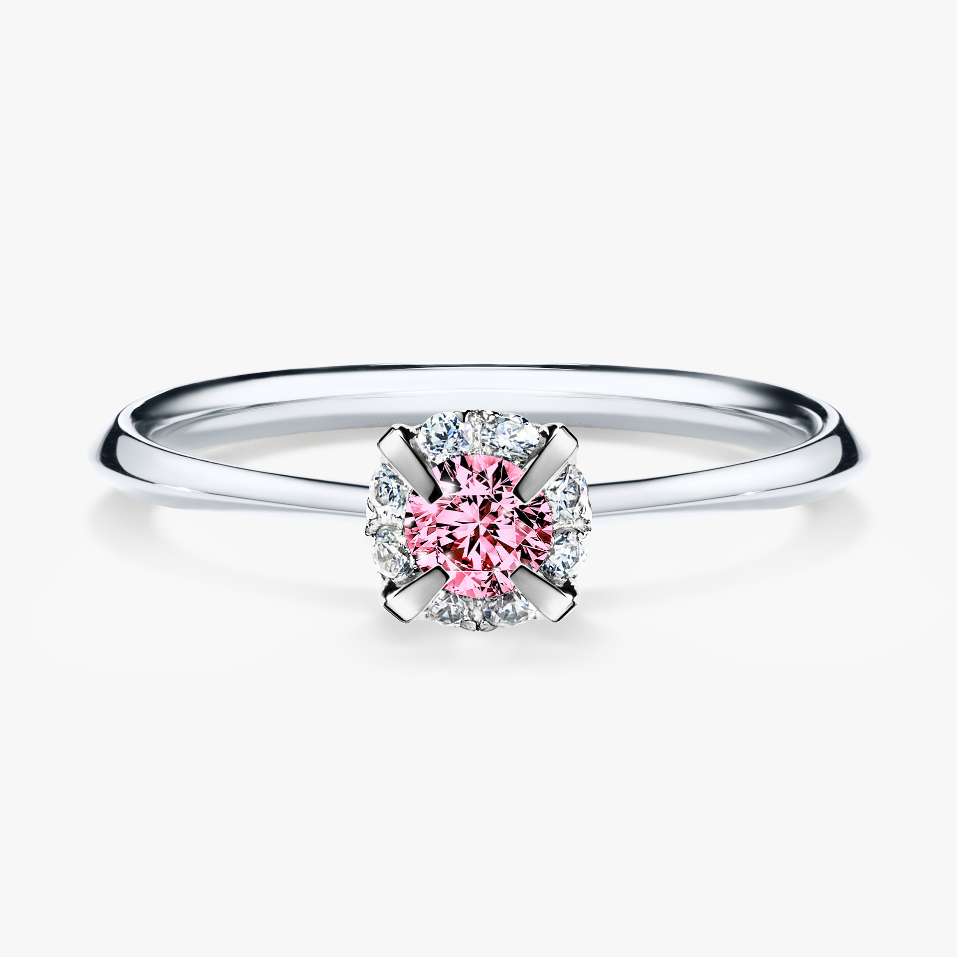 Pierścionek zaręczynowy My Beauty z białego złota z różowym diamentem 0,14ct